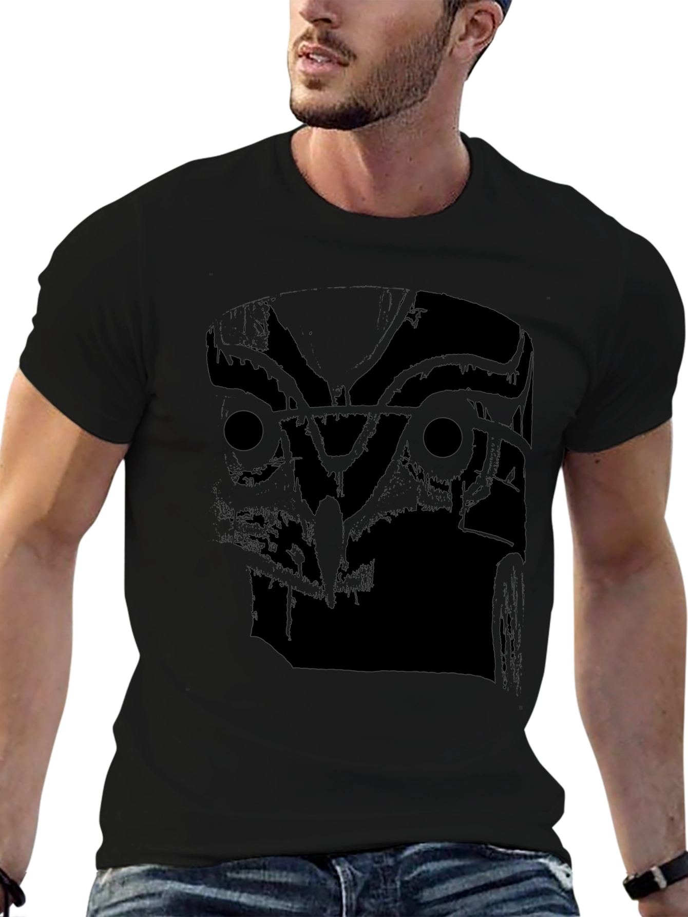 Black Men's Black Owl Graphic T-Shirt view 6