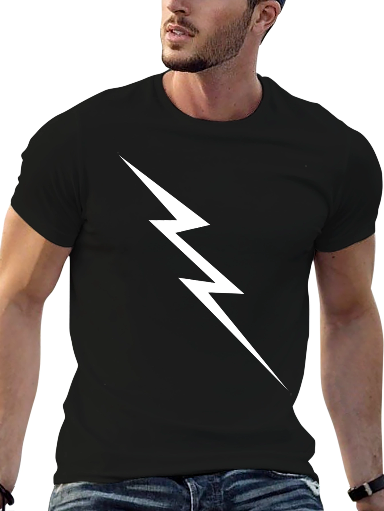 Black Lightning Bolt Graphic Tee - Black Cotton T-Shirt view 6