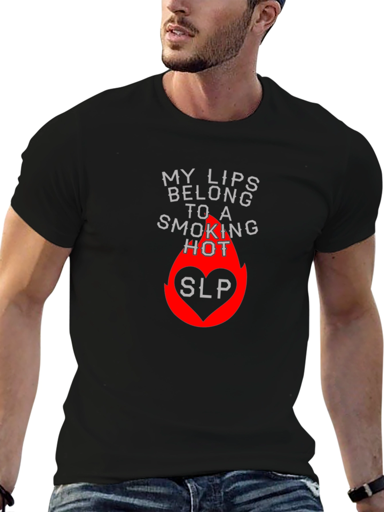 Black Smoking Hot Lips Graphic Tee - Black Cotton T-Shirt view 6