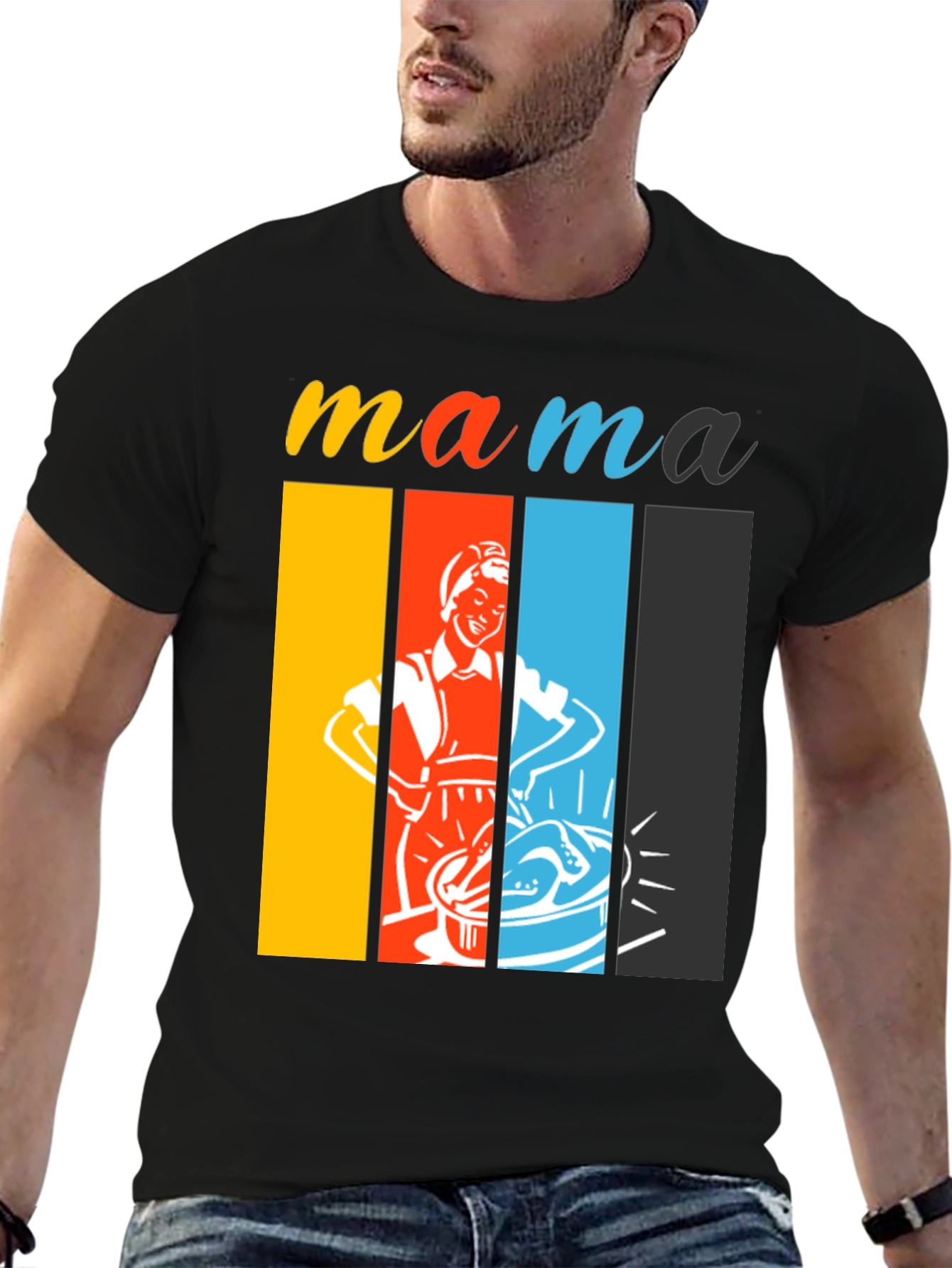 Black Retro Mama T-Shirt - Colorful Design view 6