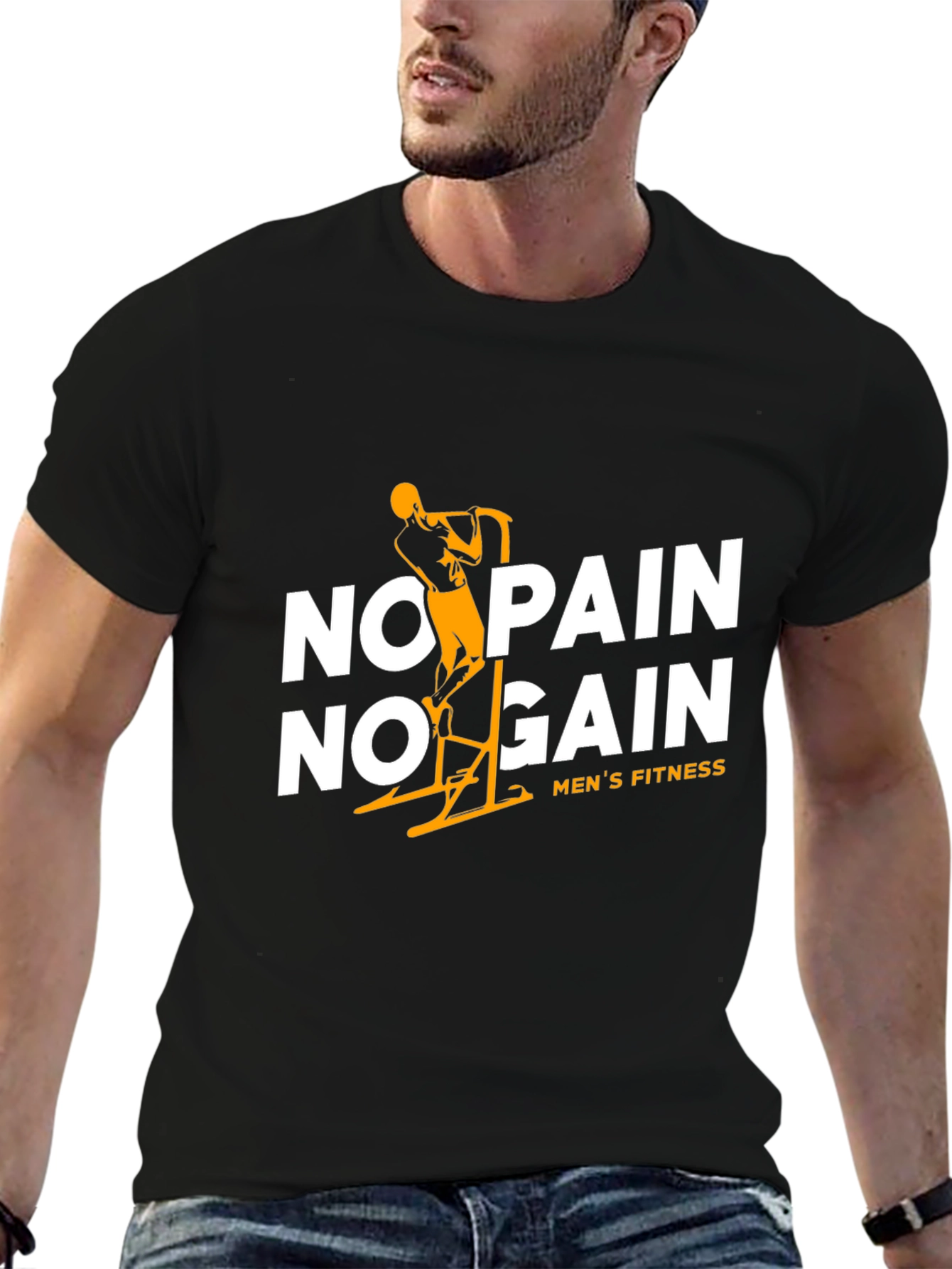 Black No Pain No Gain Men's Fitness Black T-Shirt view 6