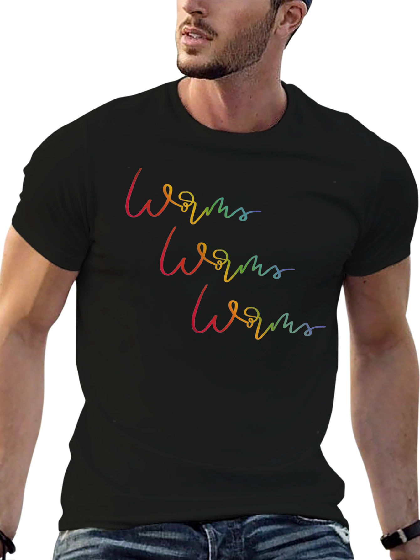 Black Rainbow Worms Graphic Tee - Black Cotton T-Shirt view 6