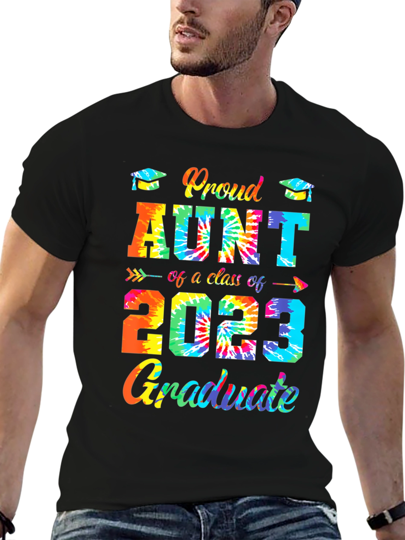 Black Proud Aunt Class of 2023 Graduate Tie-Dye T-Shirt view 6