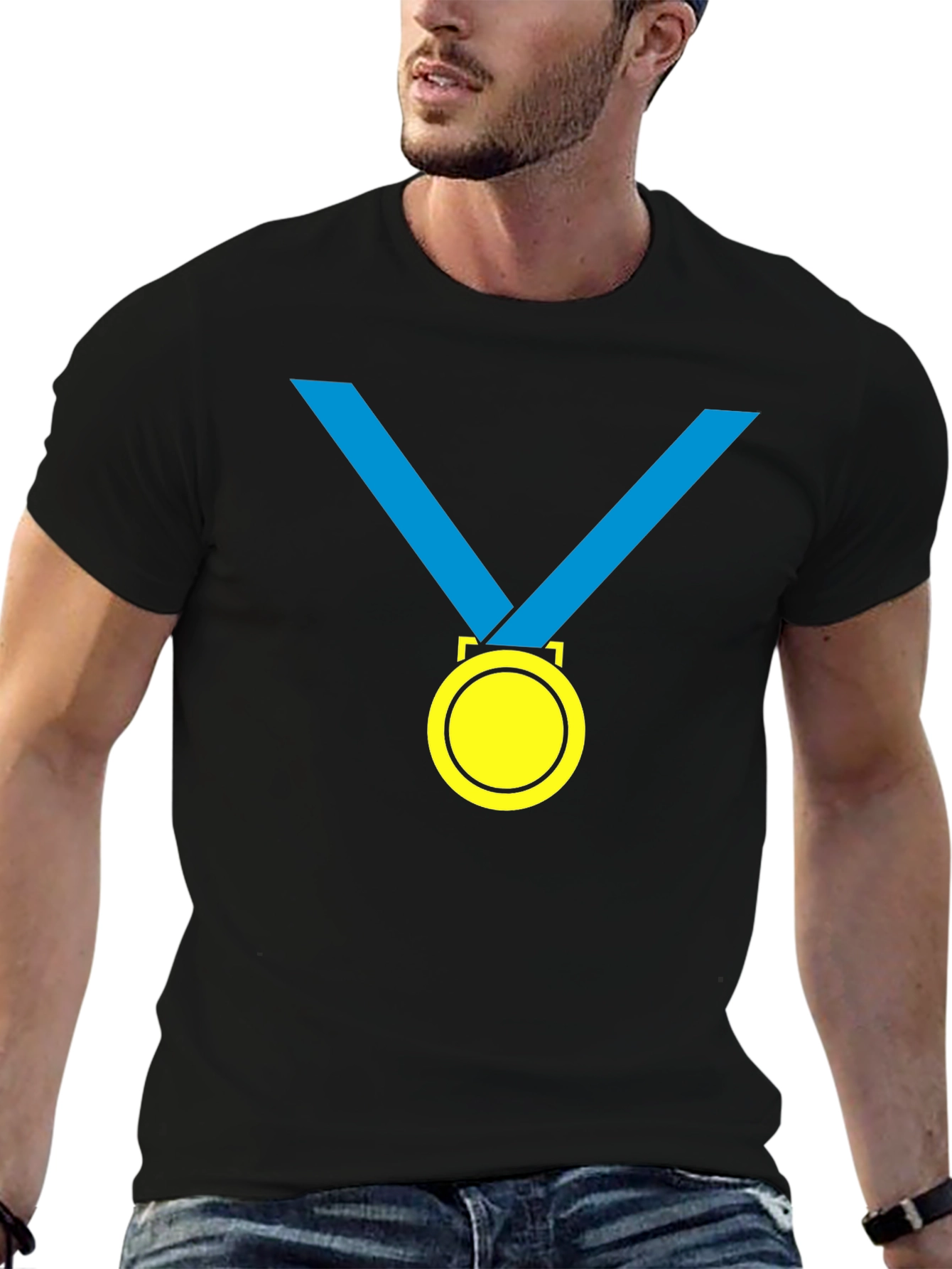Black Winner's Medal Graphic Tee - Black Cotton T-Shirt view 6