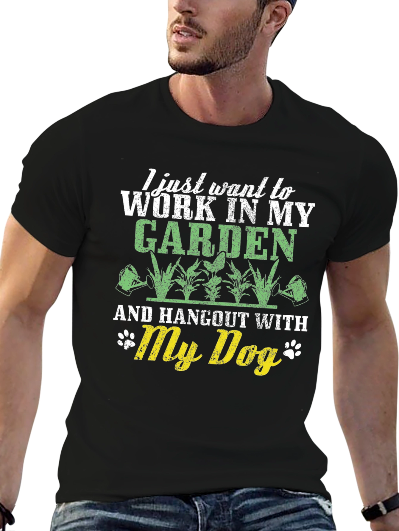 Black Gardening & Dog Lover T-Shirt - Men's Black Crew Neck Tee view 6
