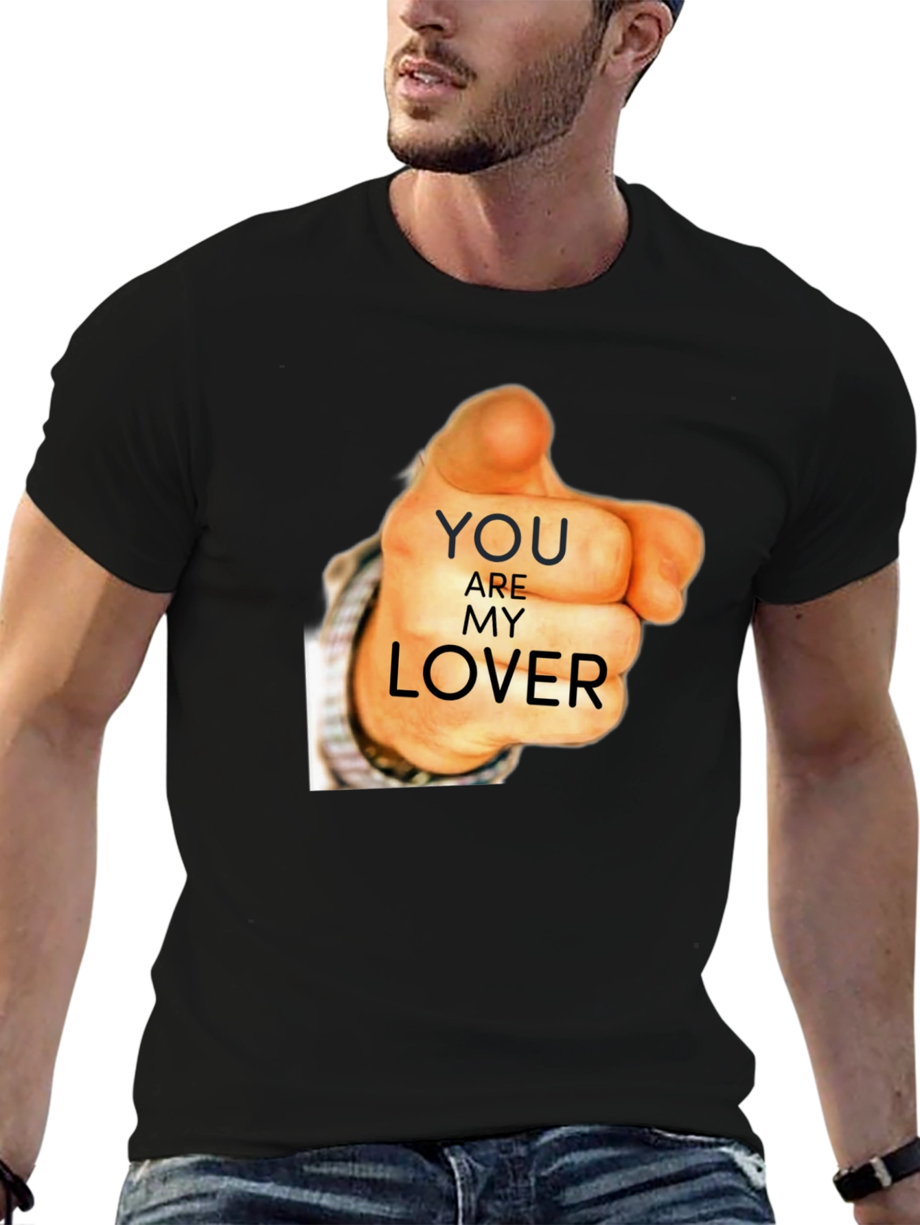 Black You Are My Lover Graphic Tee - Black Cotton T-Shirt view 6