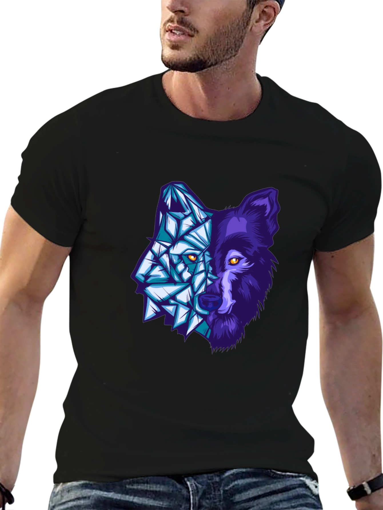 Black Geometric Wolf Graphic Tee - Mens view 6
