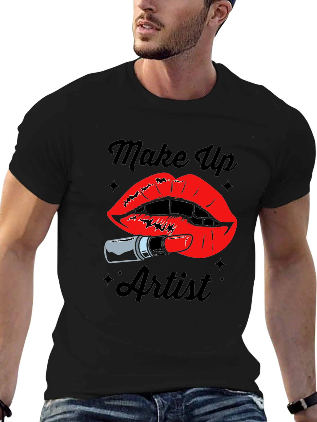 Black Makeup Artist T-Shirt - Lipstick & Lips Design view 6