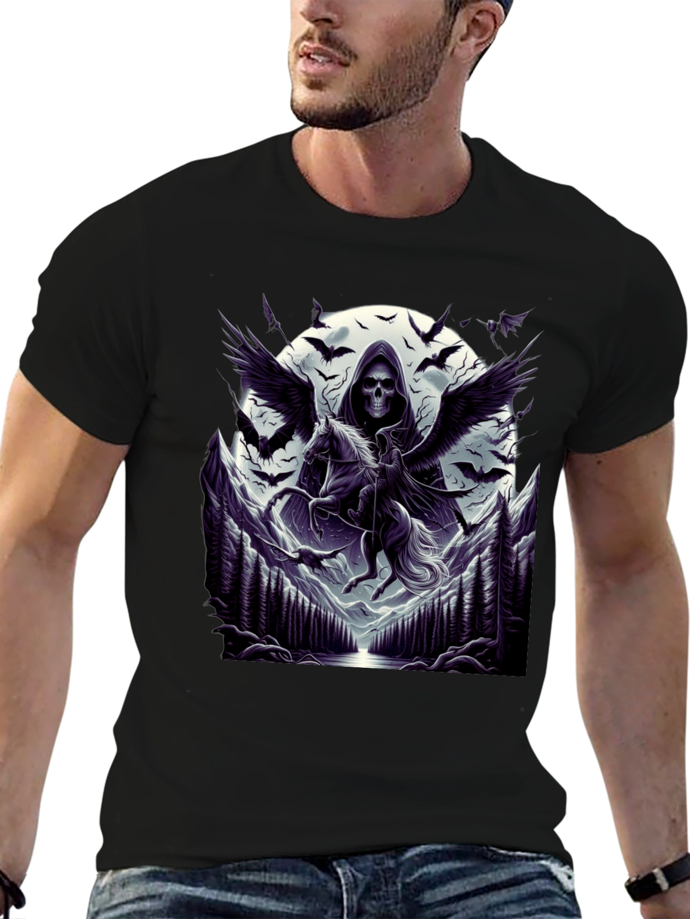 Black Grim Reaper Pegasus T-Shirt - Dark Fantasy Tee view 6