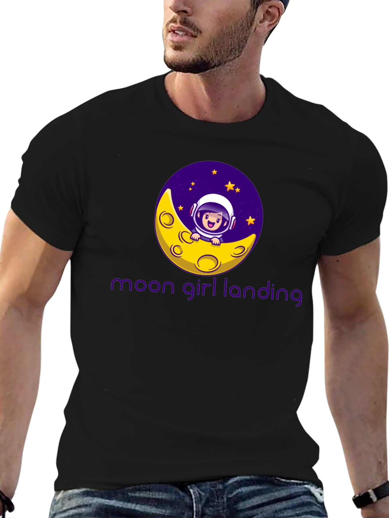 Black Moon Girl Landing Black T-Shirt view 6