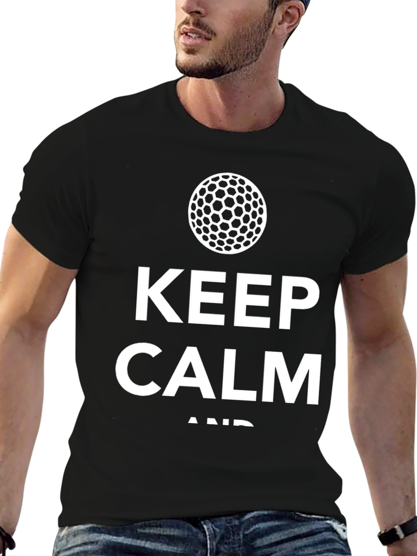 Black Keep Calm Golf Ball T-Shirt - Black, Soft Cotton view 6