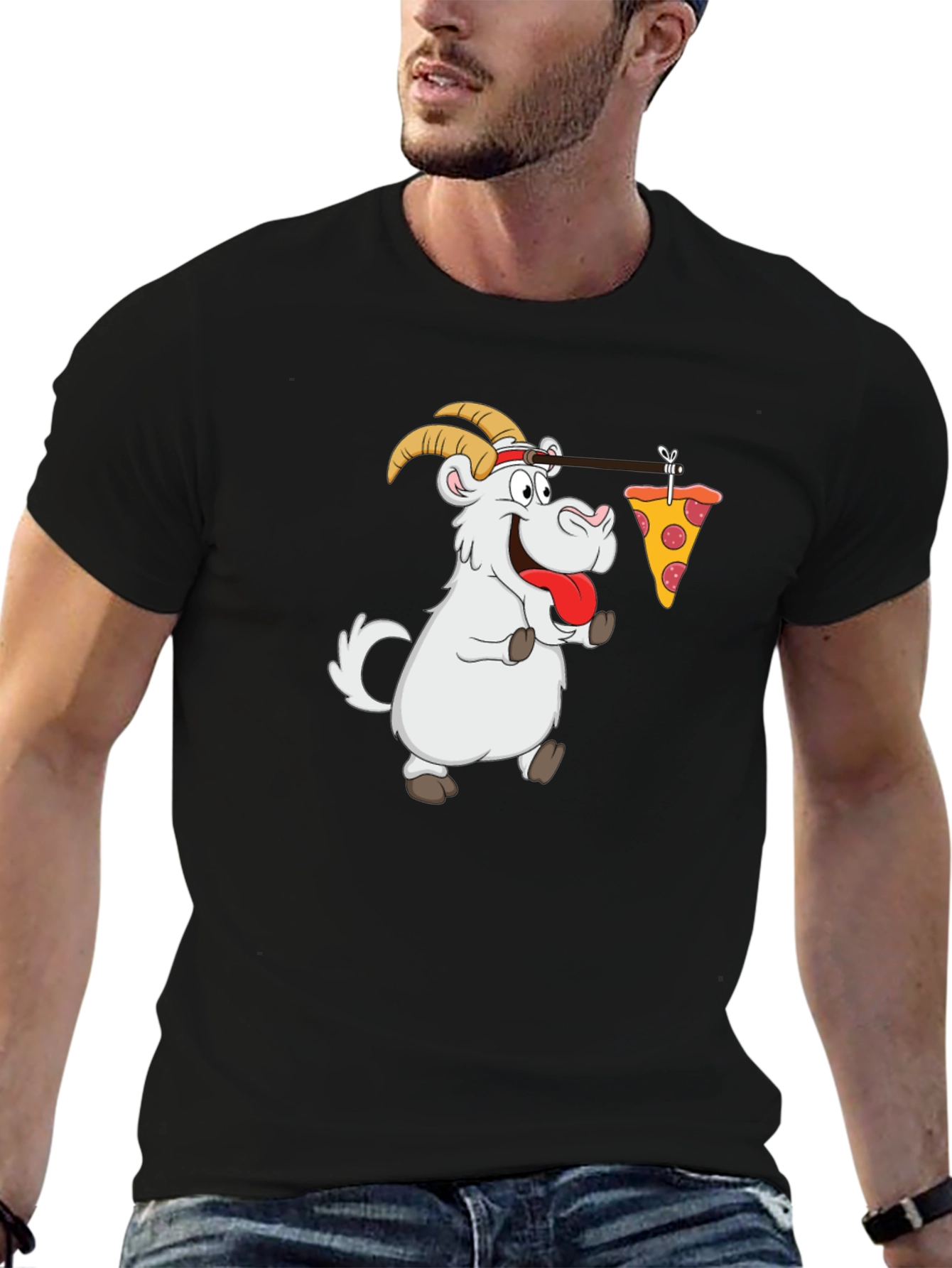 Black Goat Pizza T-Shirt - Funny Graphic Tee view 6