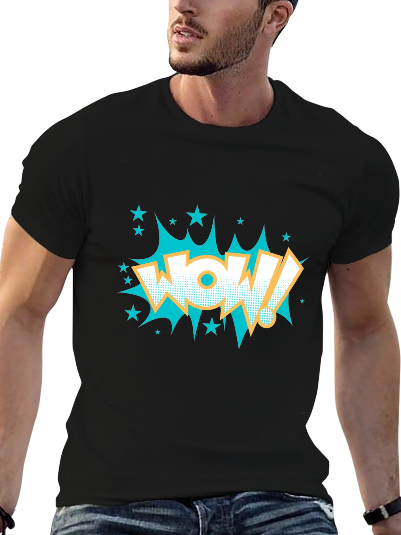 Black WOW! Comic Style Graphic T-Shirt - Black view 6