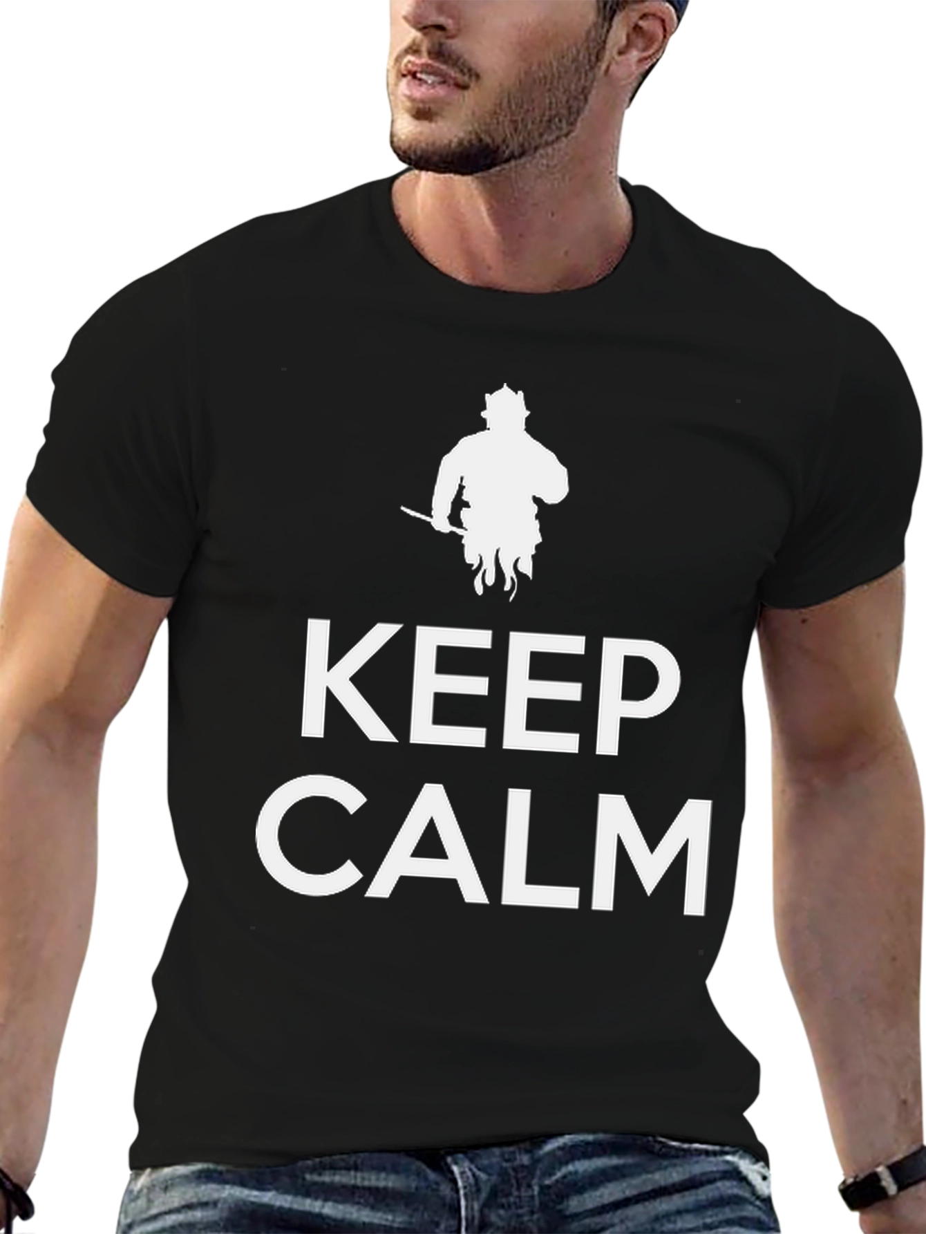 Black Keep Calm Firefighter T-Shirt - Black Cotton Blend view 6