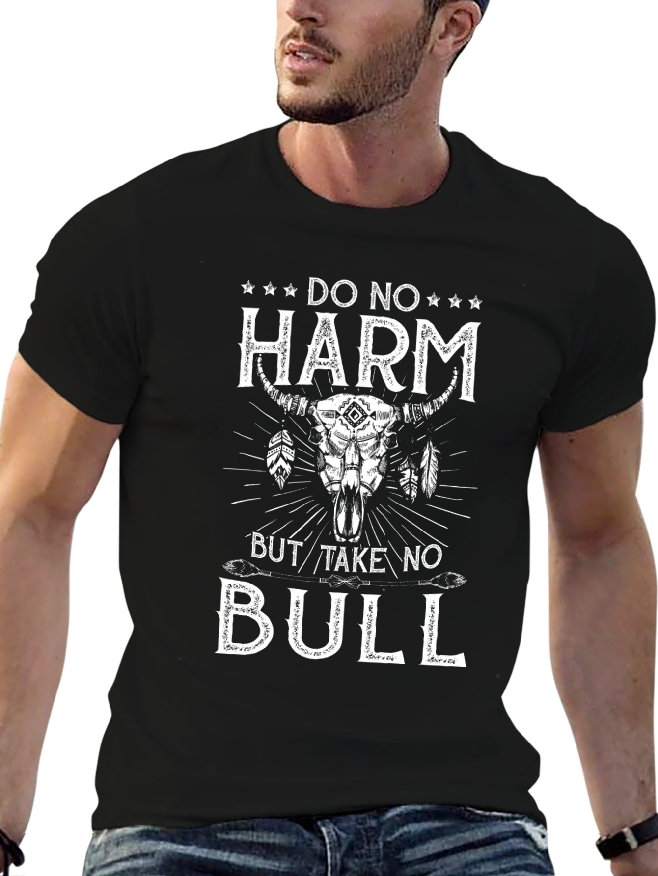 Black Do No Harm But Take No Bull Graphic Tee view 6