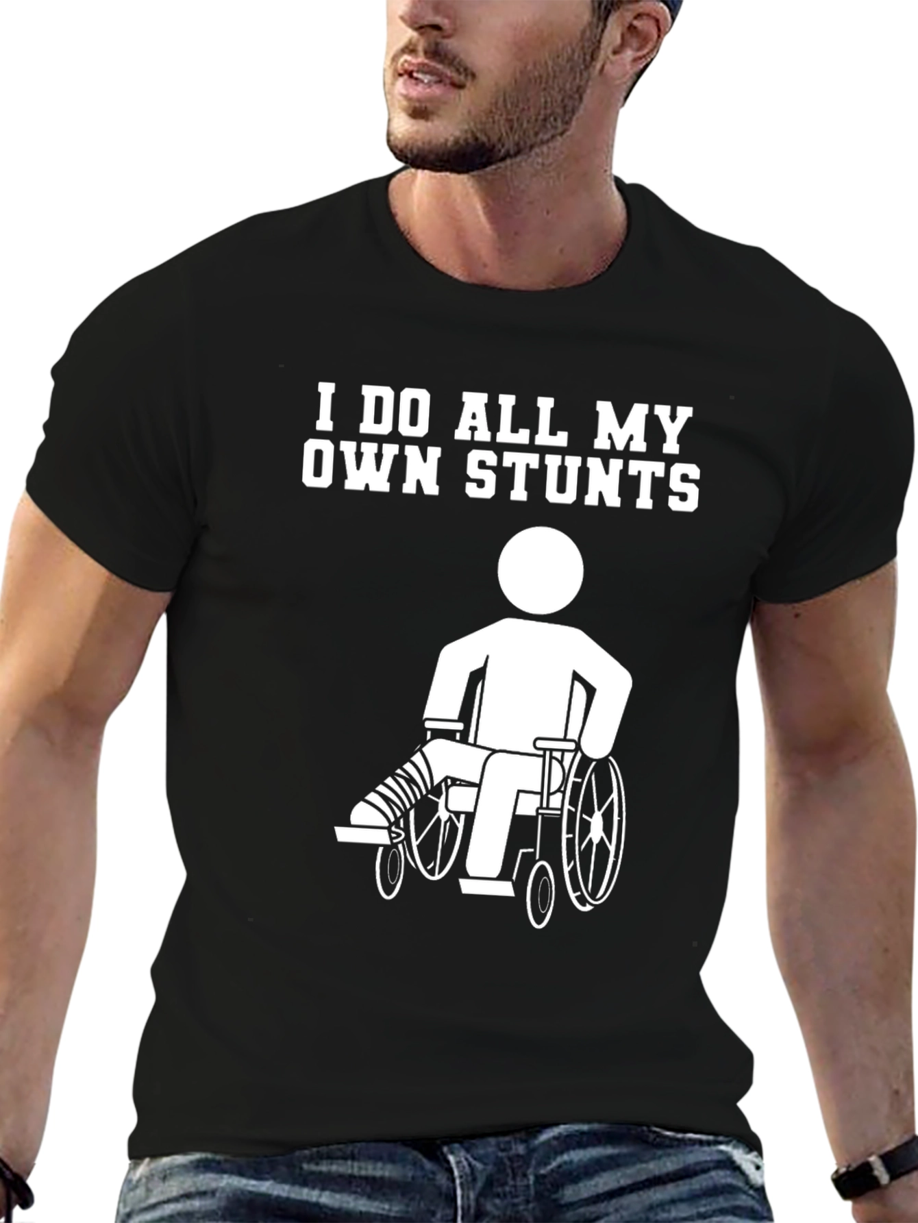 Black Funny "I Do All My Own Stunts" T-Shirt view 6