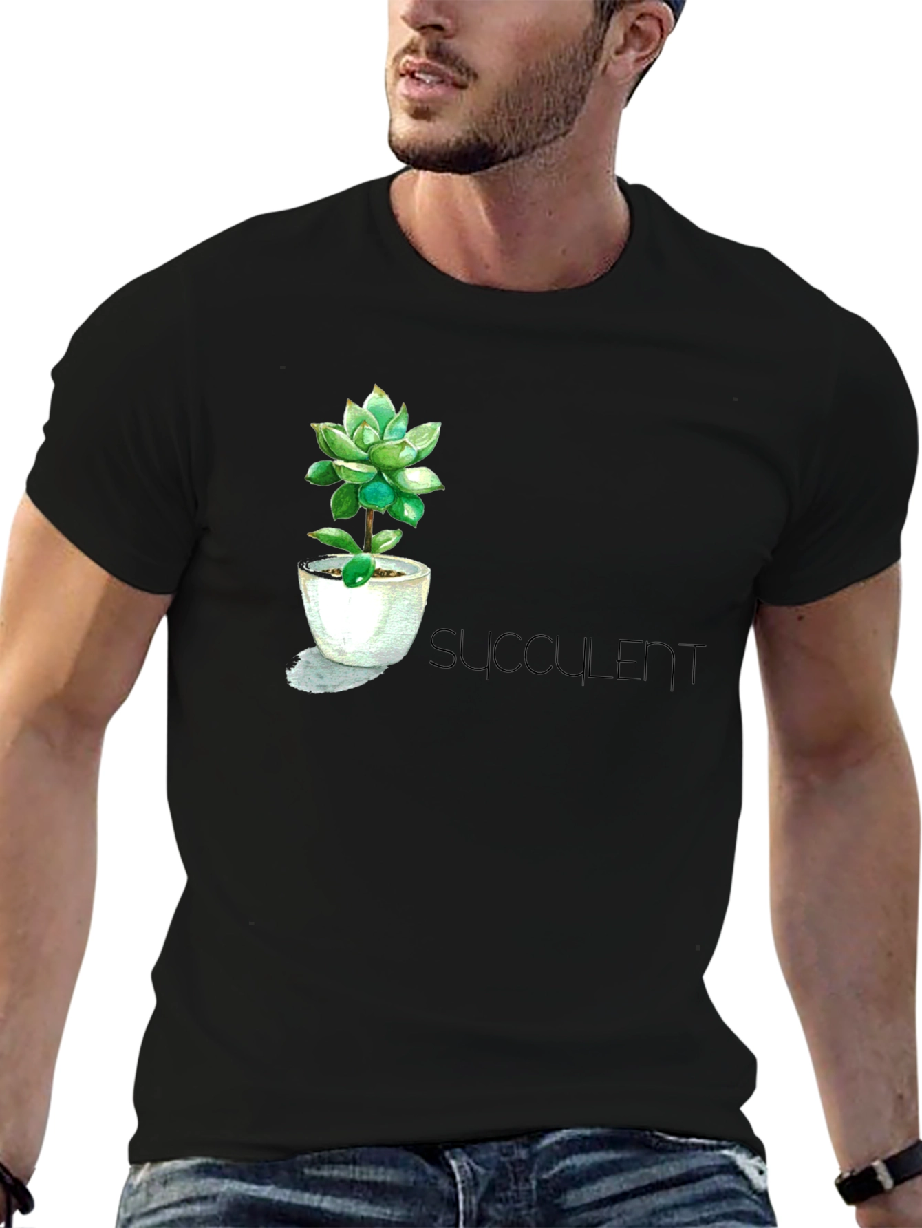 Black Stylish Succulent T-Shirt view 6
