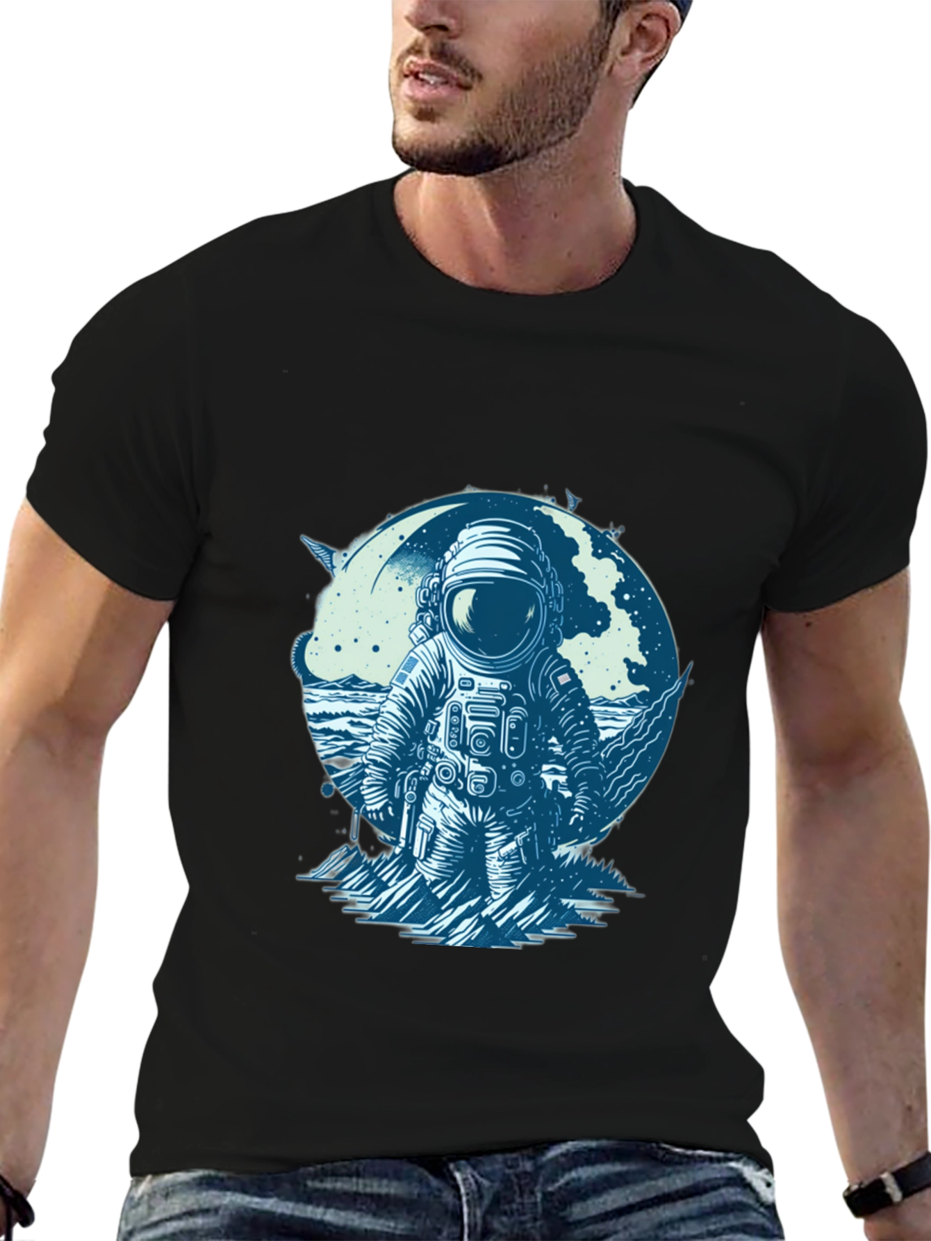 Black Astronaut Graphic Tee - Space Explorer T-Shirt view 6