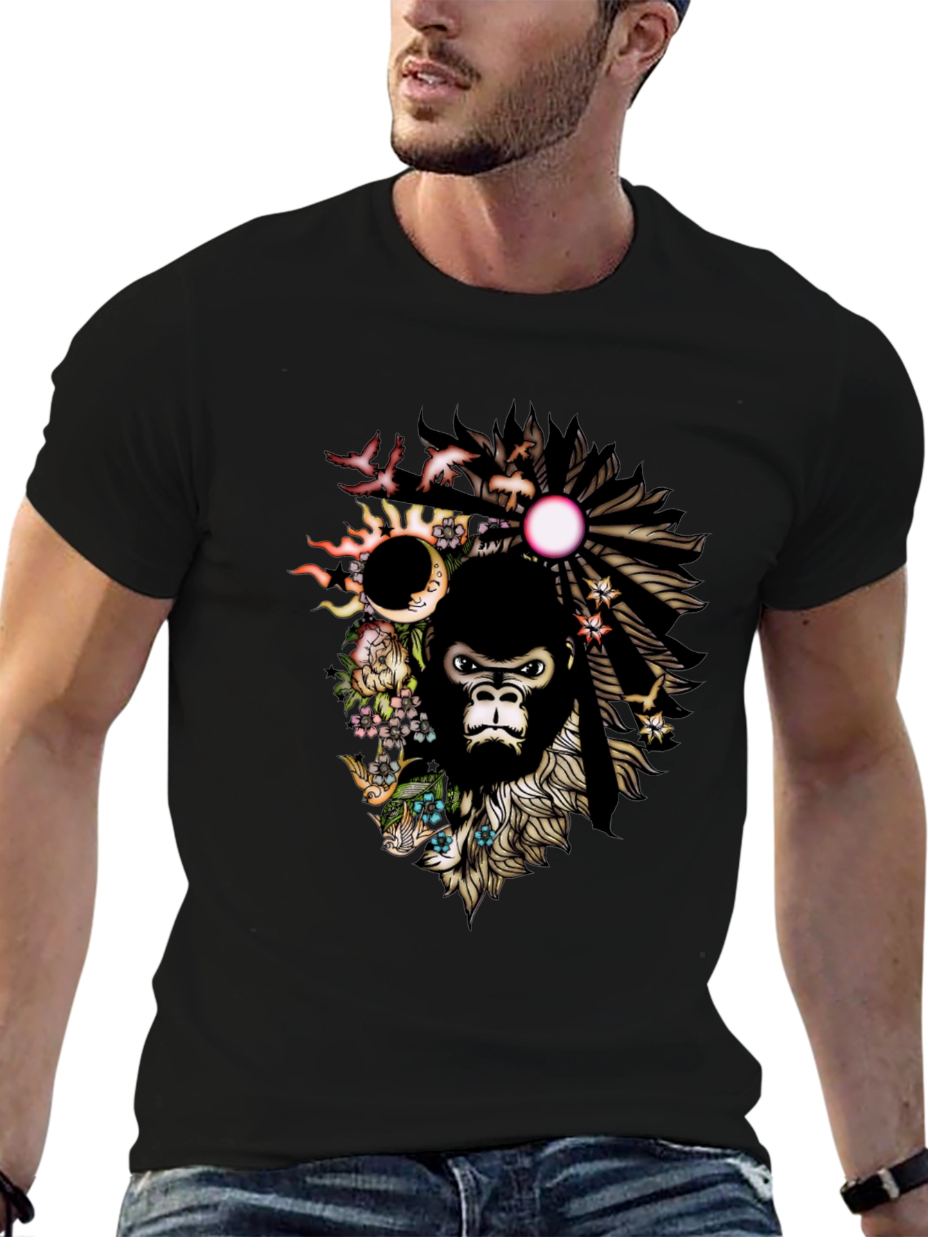 Black Gorilla Art T-Shirt - Unique Graphic Tee view 6