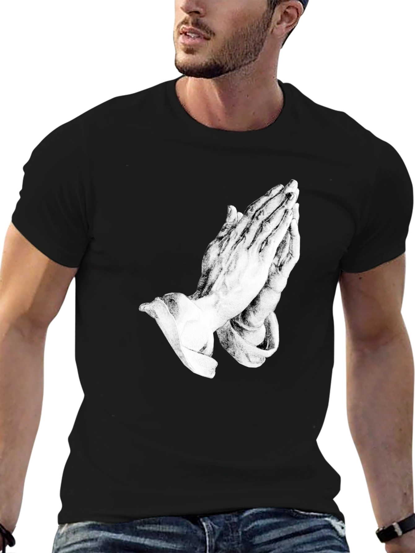 Black Praying Hands Graphic Black Tee view 6