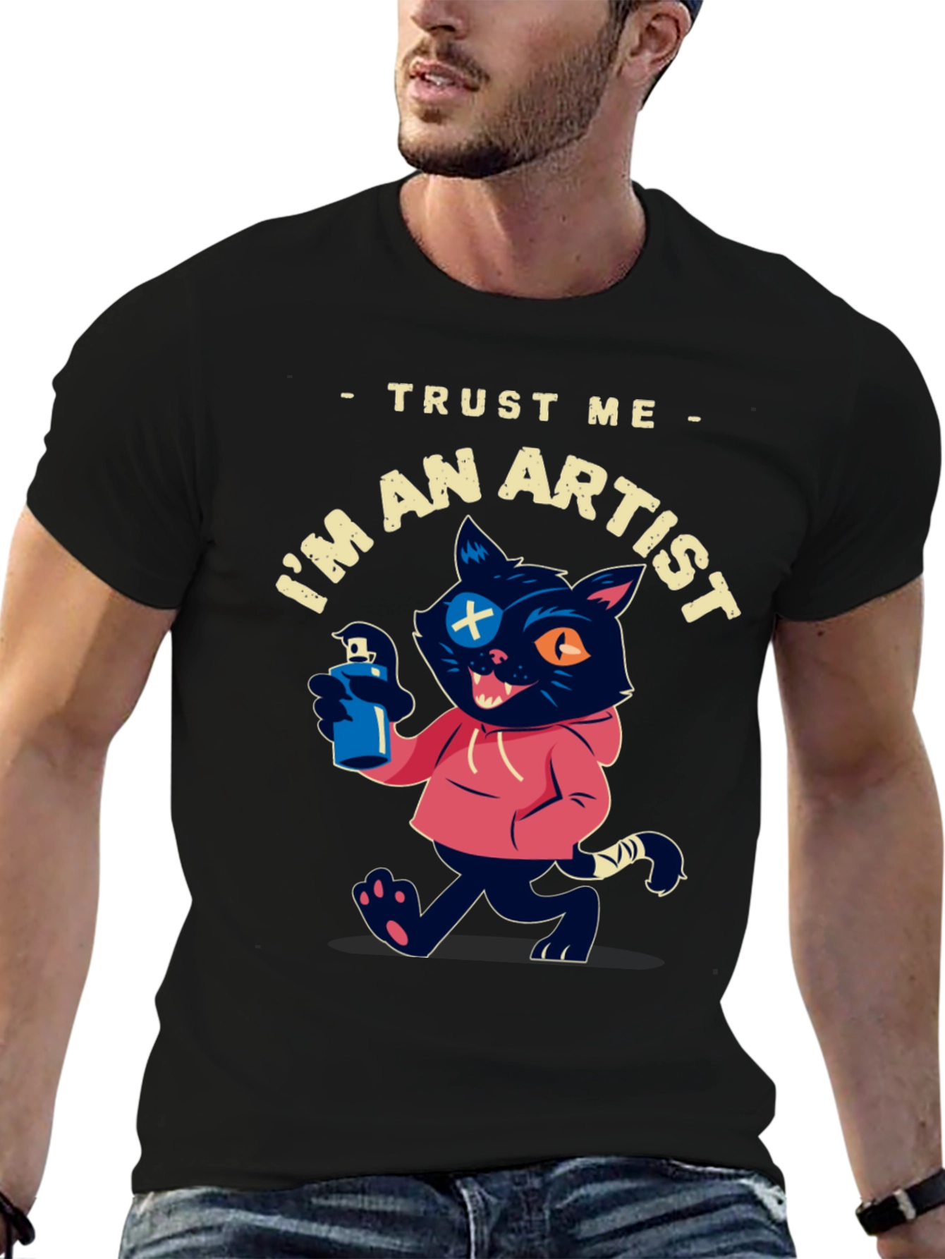 Black Trust Me I'm An Artist Cat T-Shirt view 6
