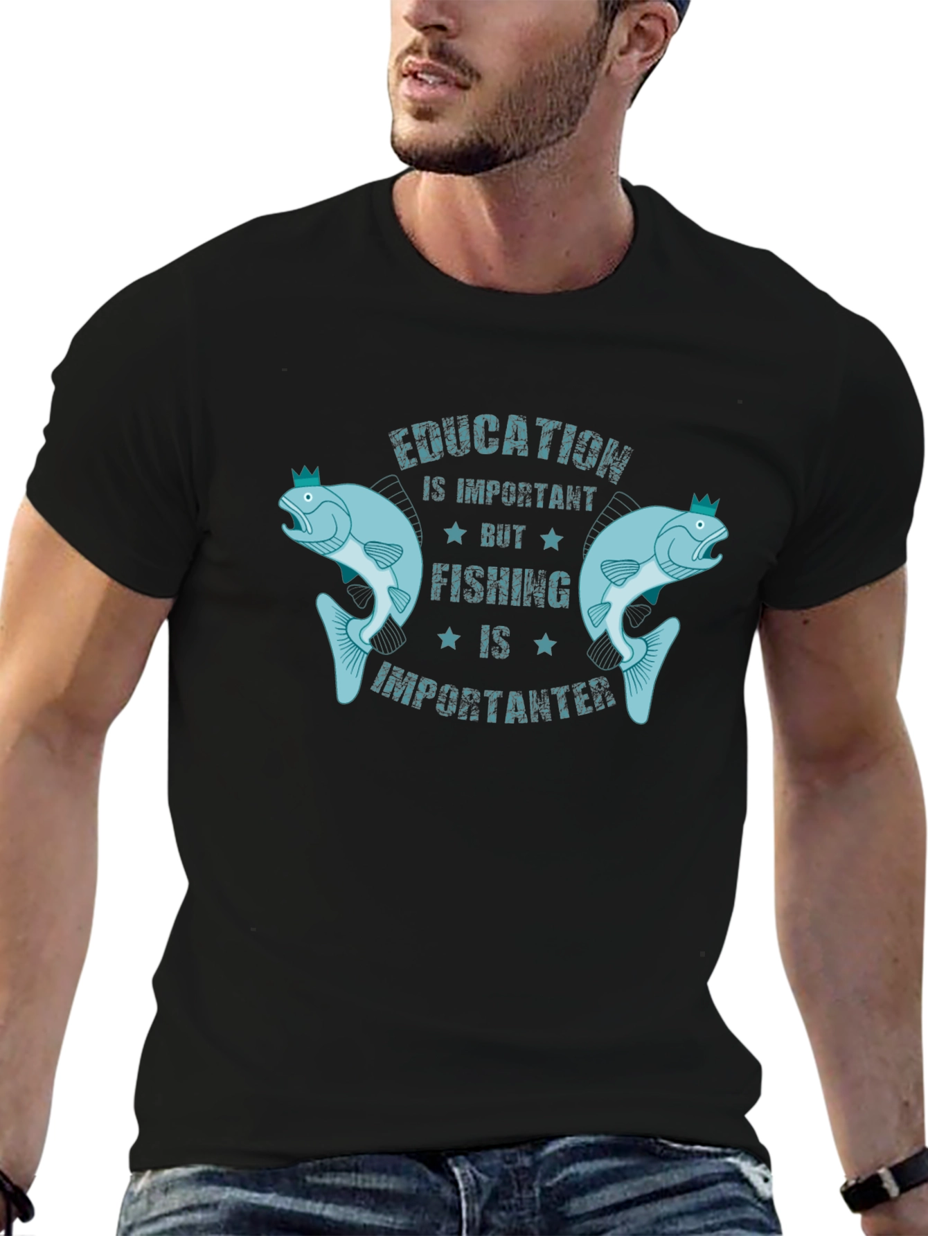 Black Education is Important But Fishing is Importanter T-Shirt view 6