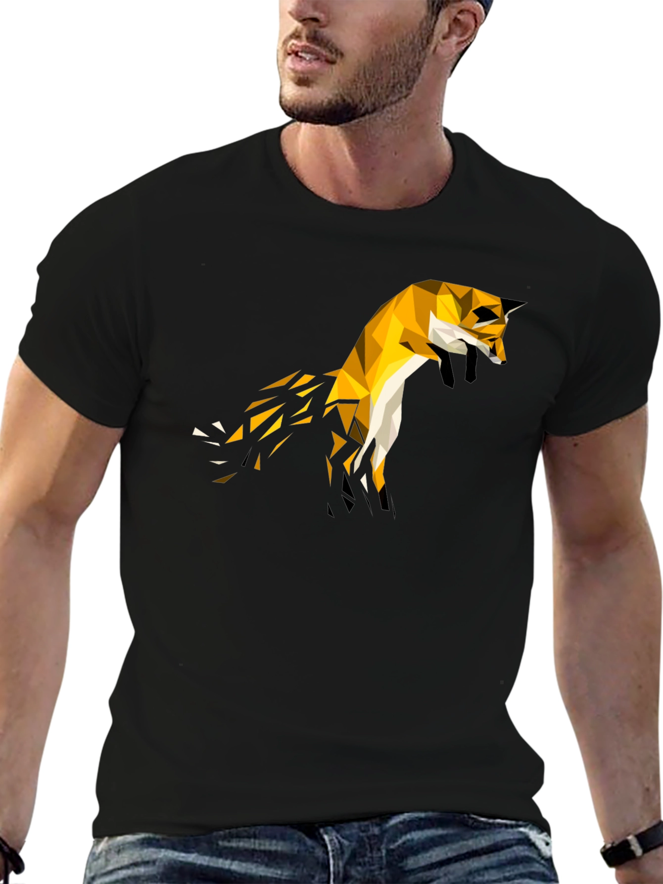 Black Geometric Fox Tee - Modern Graphic T-Shirt view 6