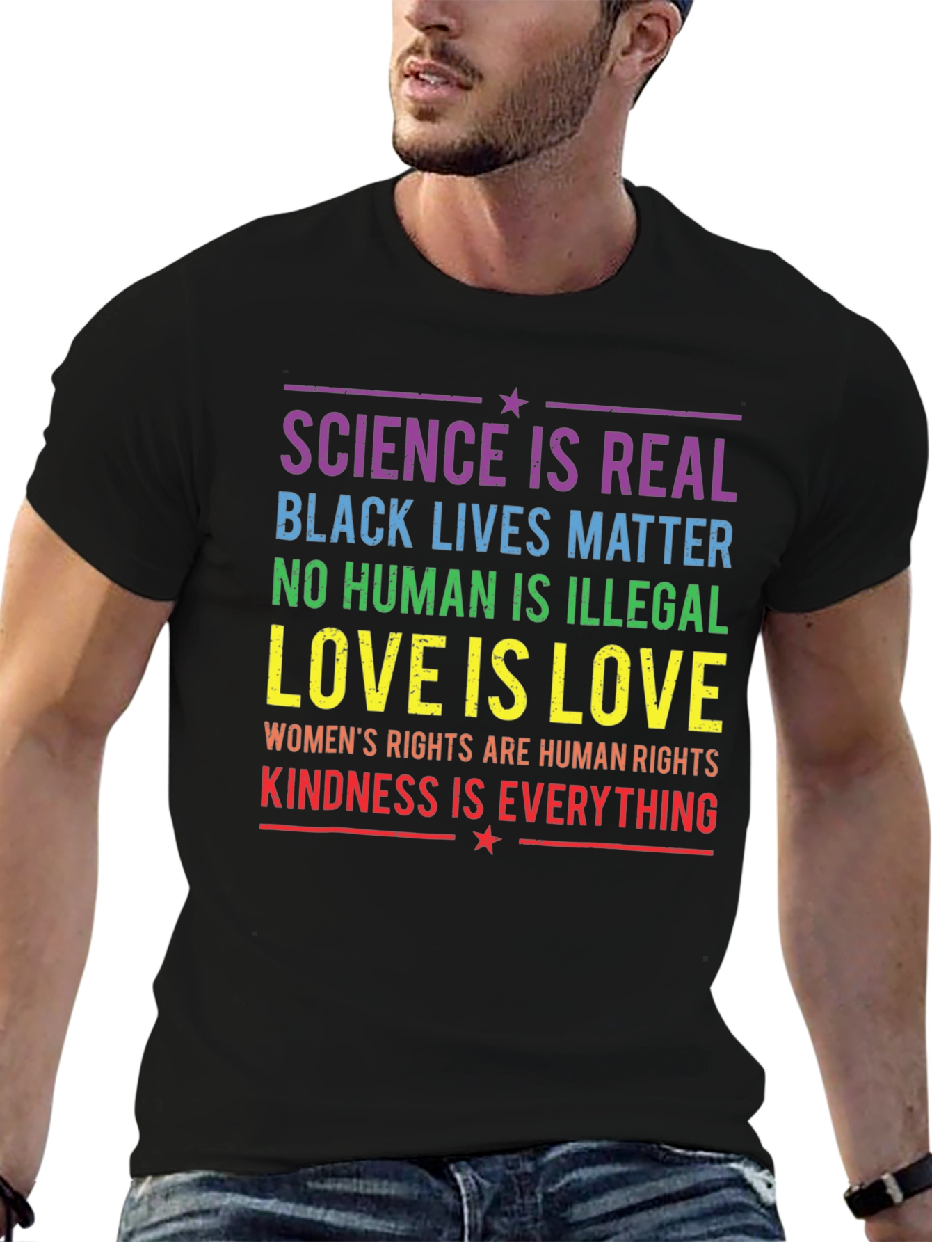 Black Equality & Kindness T-Shirt: Science, Love, Rights view 6