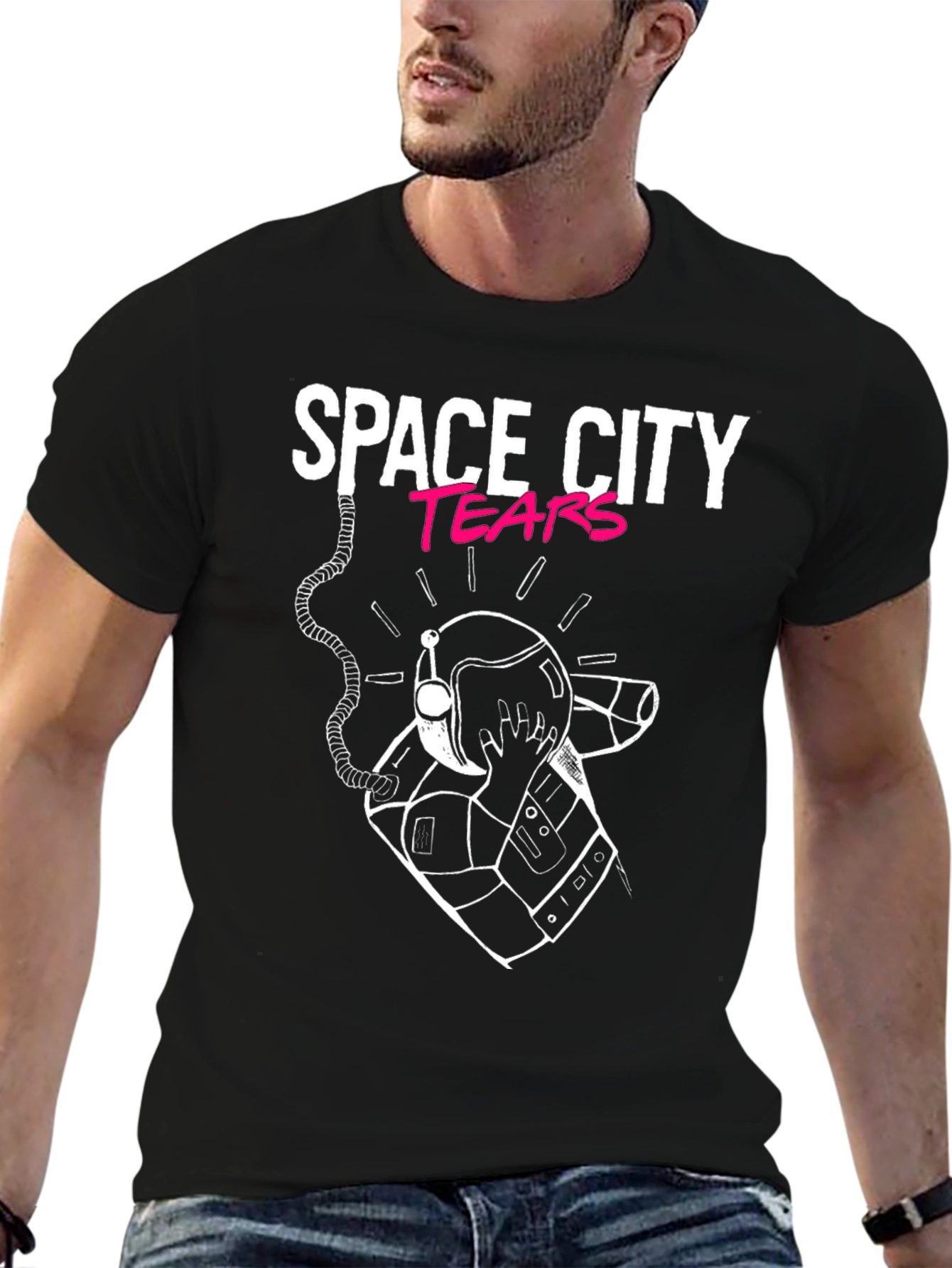 Black Space City Tears Graphic Black T-Shirt view 6