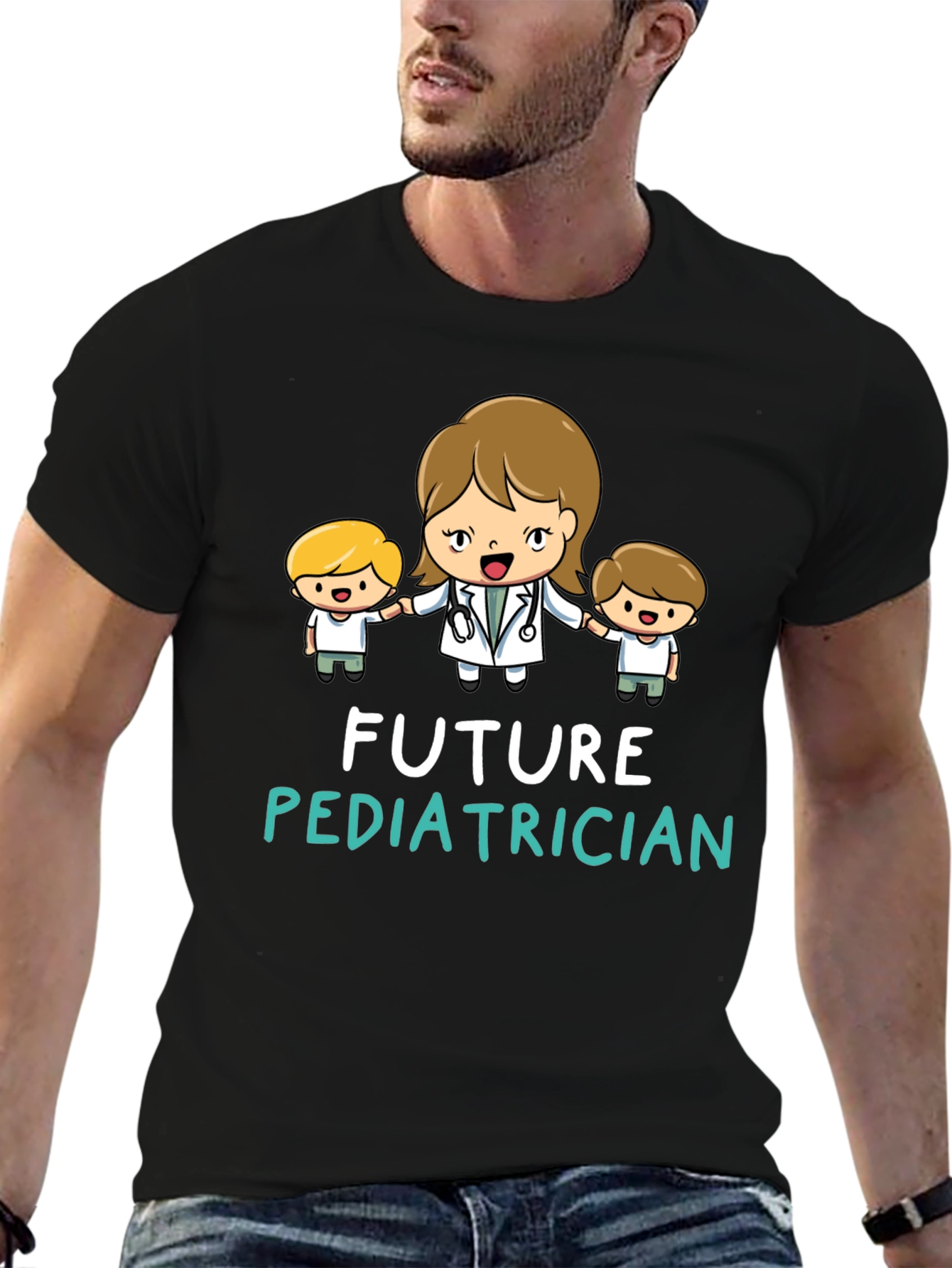 Black Future Pediatrician Black T-Shirt view 6