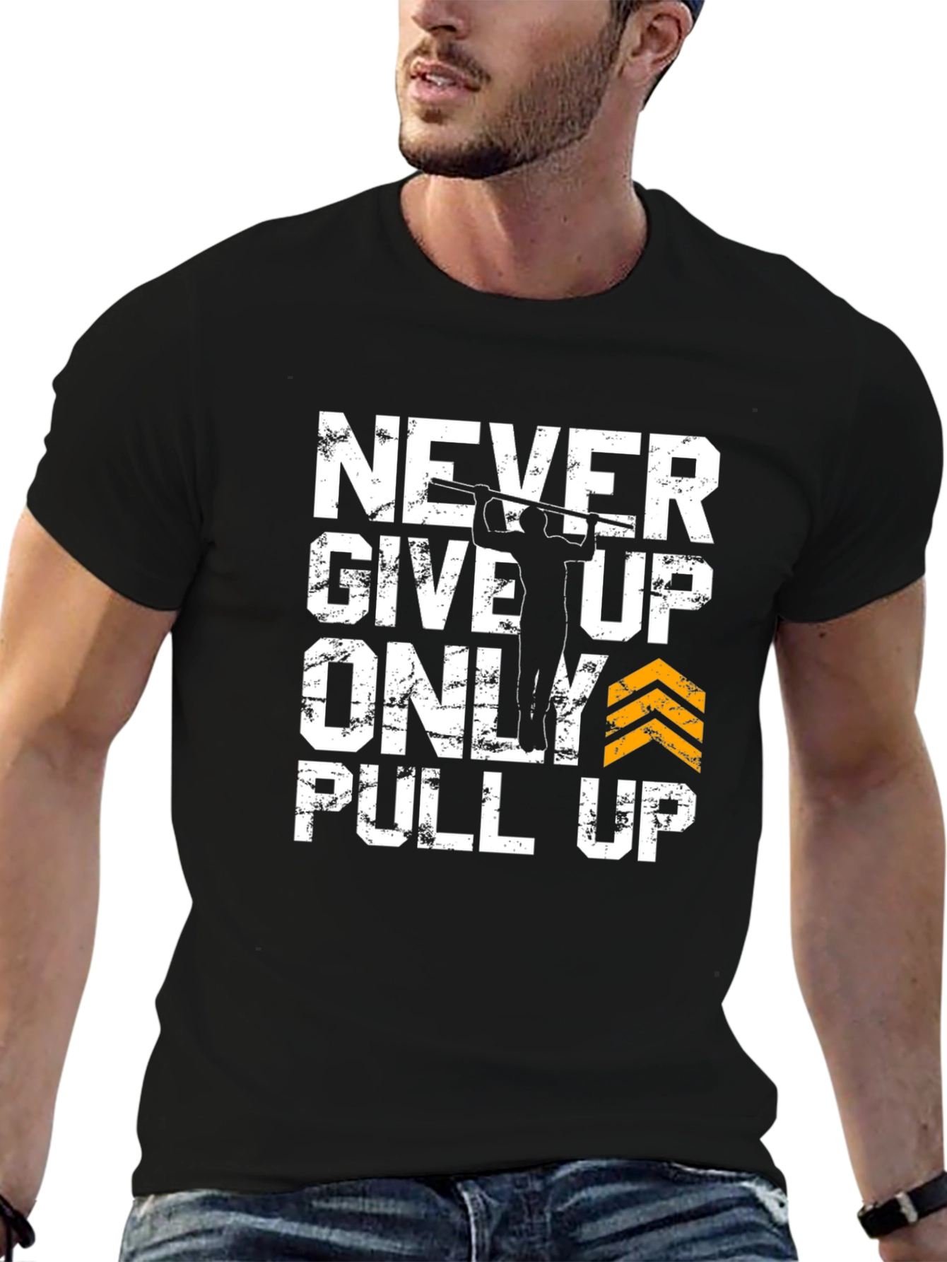Black Never Give Up Pull Up Graphic Tee view 6