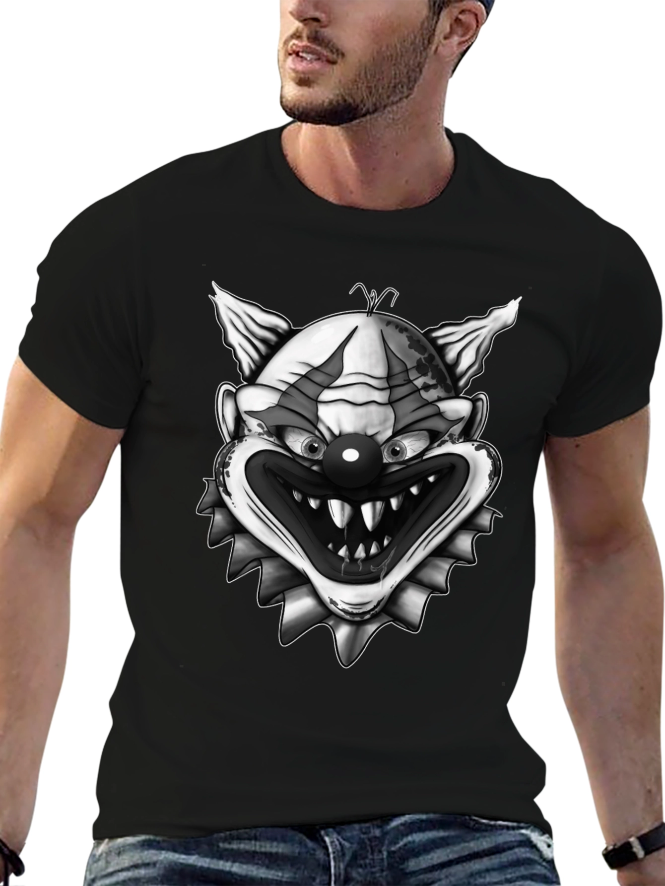Black Creepy Clown Graphic Print Tee - Horror T-Shirt view 6
