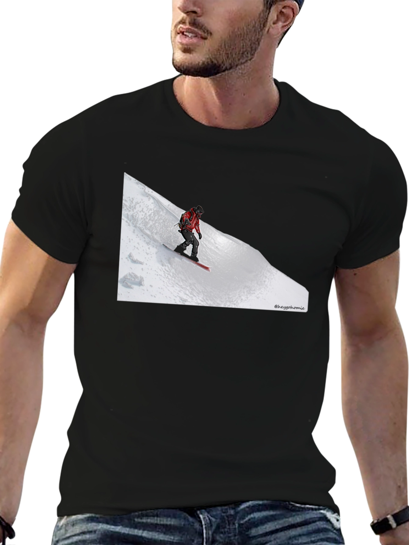 Black Snowboarder Graphic Tee - Black Cotton T-Shirt view 6