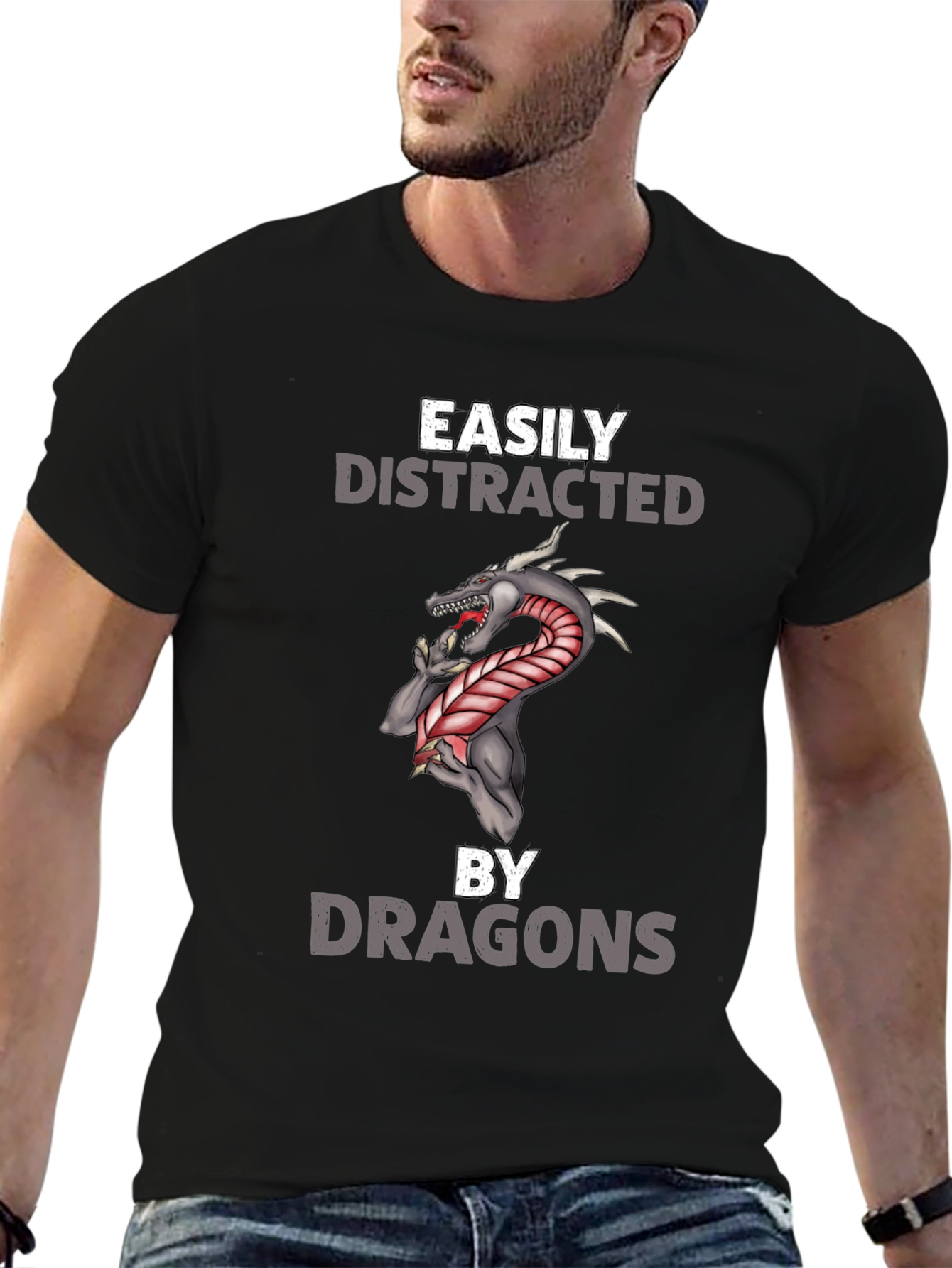 Black Easily Distracted By Dragons T-Shirt view 6