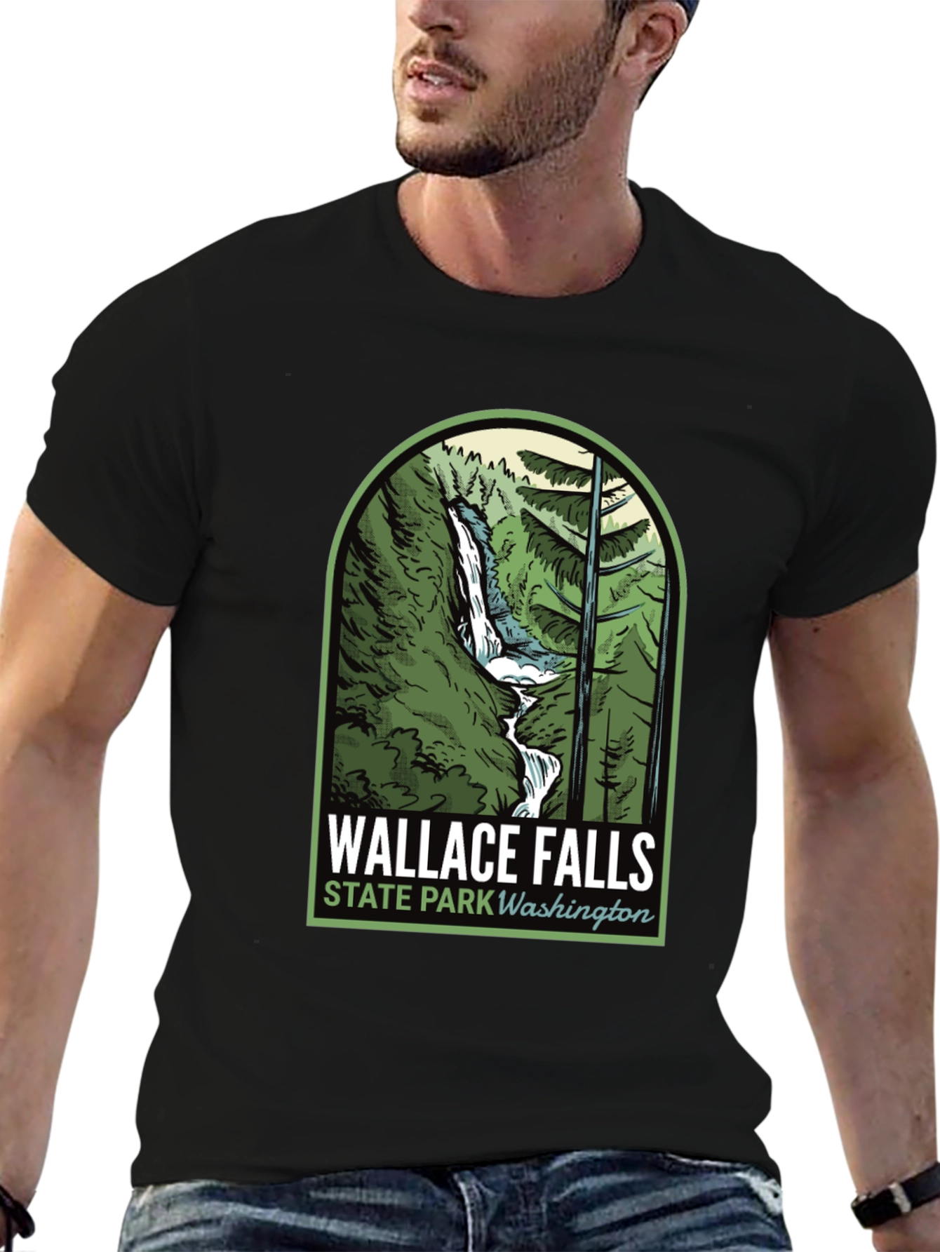 Black Wallace Falls State Park T-Shirt view 6