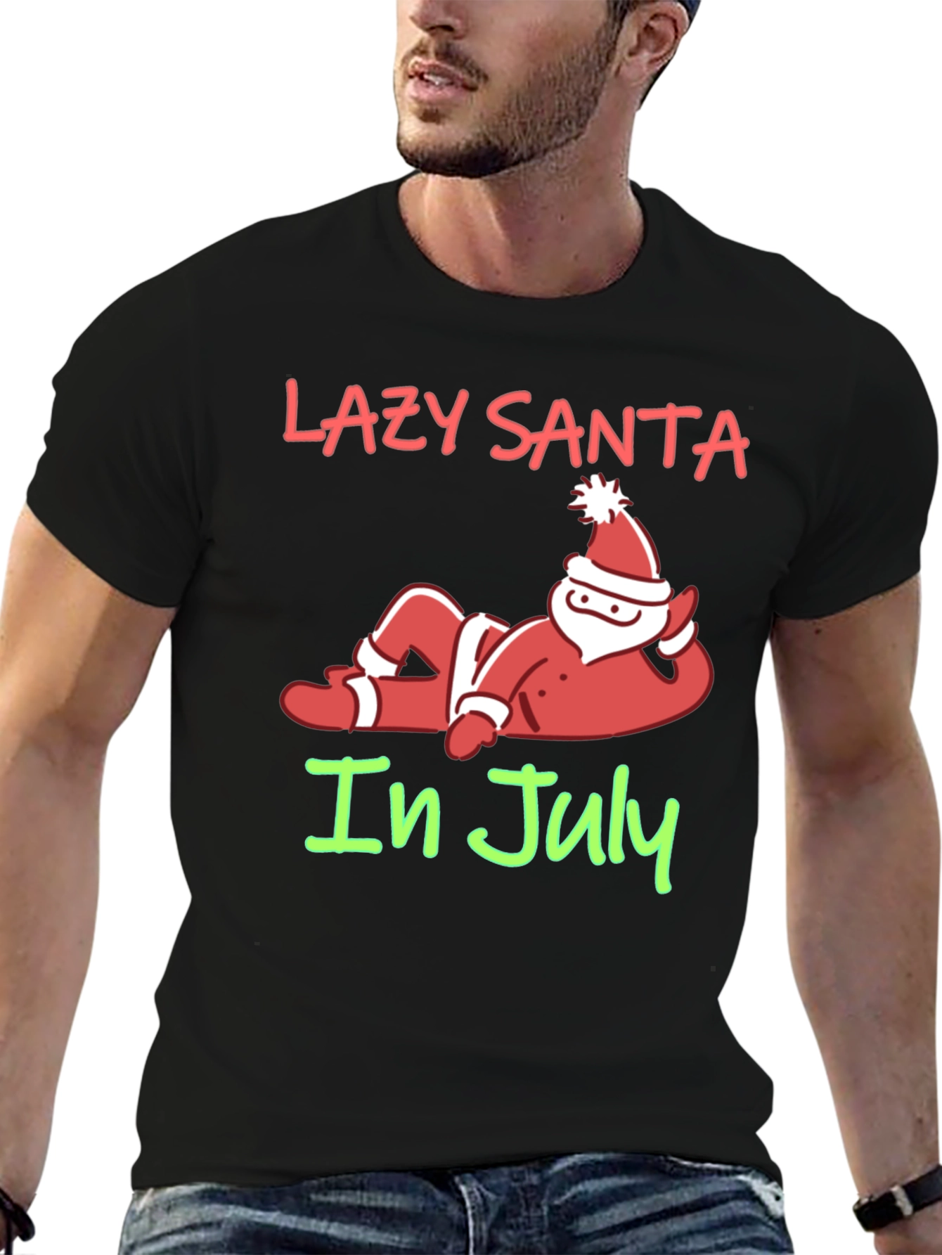 Black Lazy Santa in July Graphic T-Shirt view 6