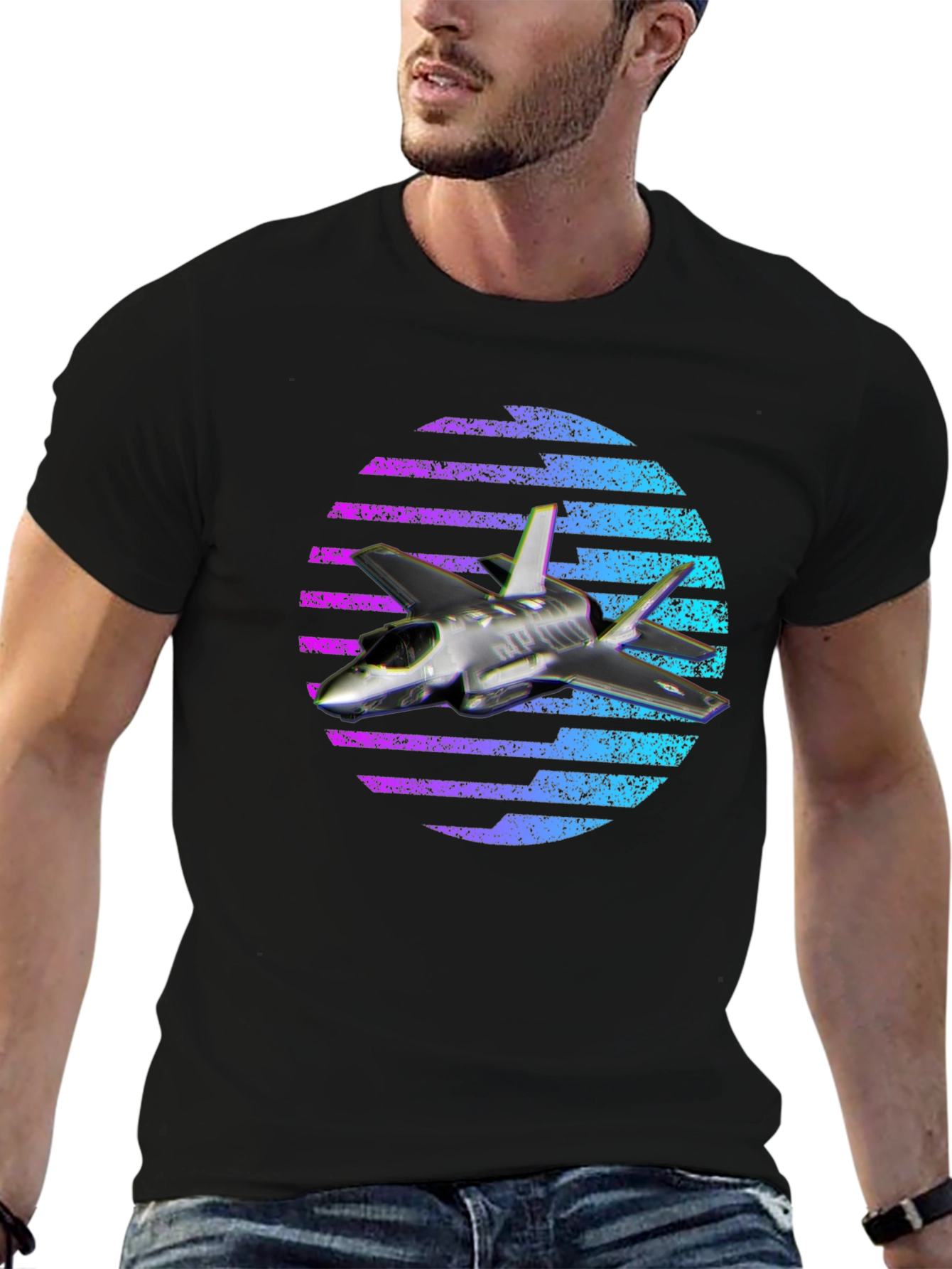 Black Jet Fighter T-Shirt - Vaporwave Design view 6