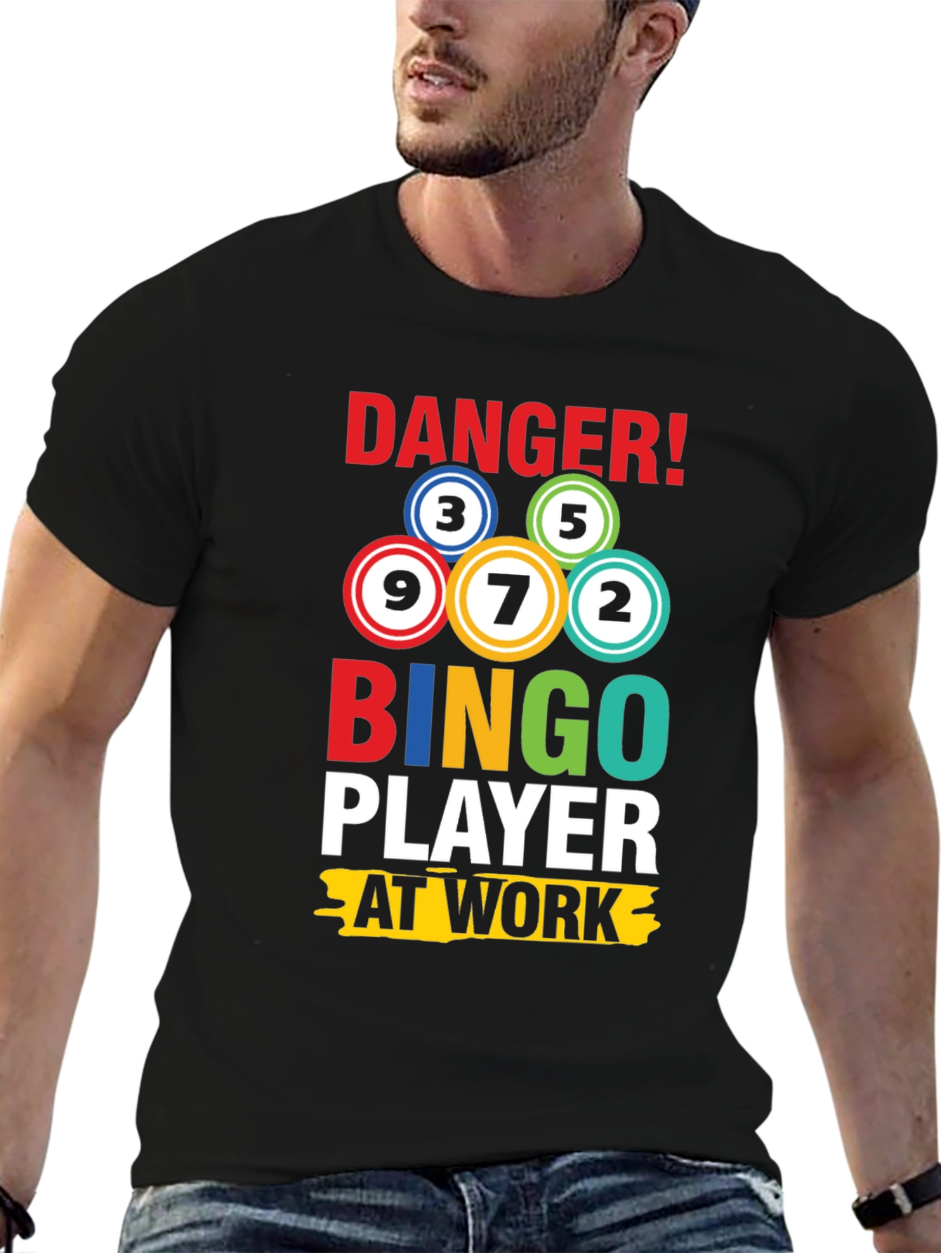 Black Danger Bingo Player at Work T-Shirt  view 6