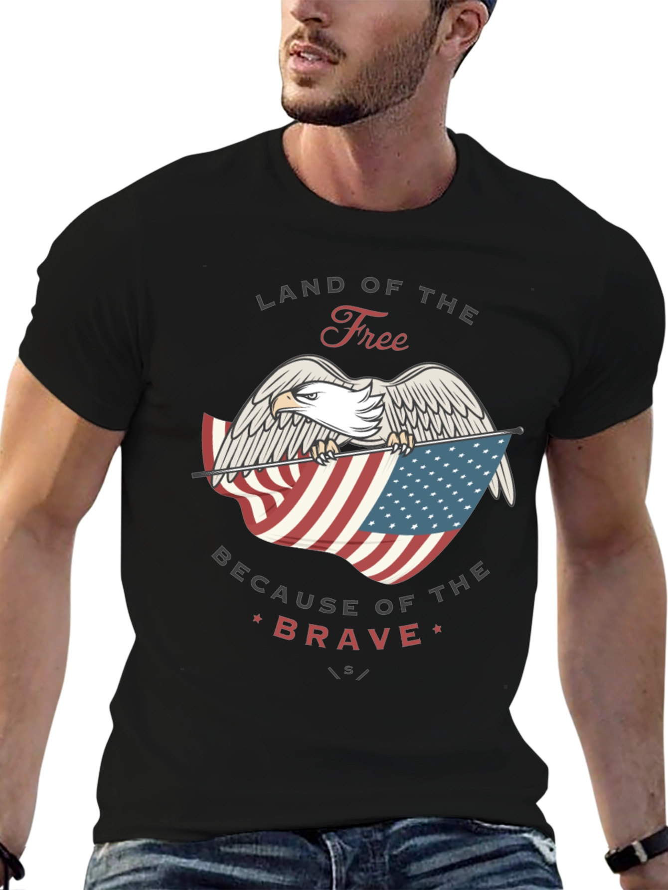 Black Land of the Free Patriotic Eagle Graphic Tee view 6