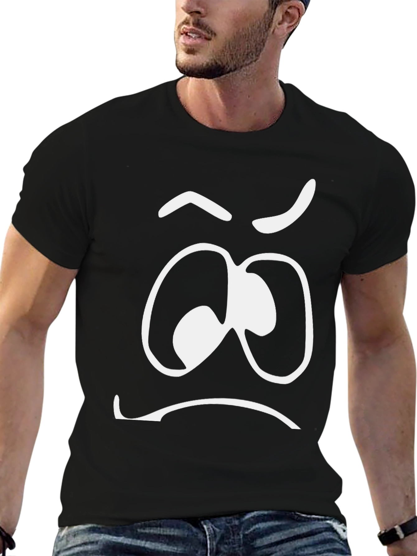 Black Funny Grumpy Face Black T-Shirt view 6