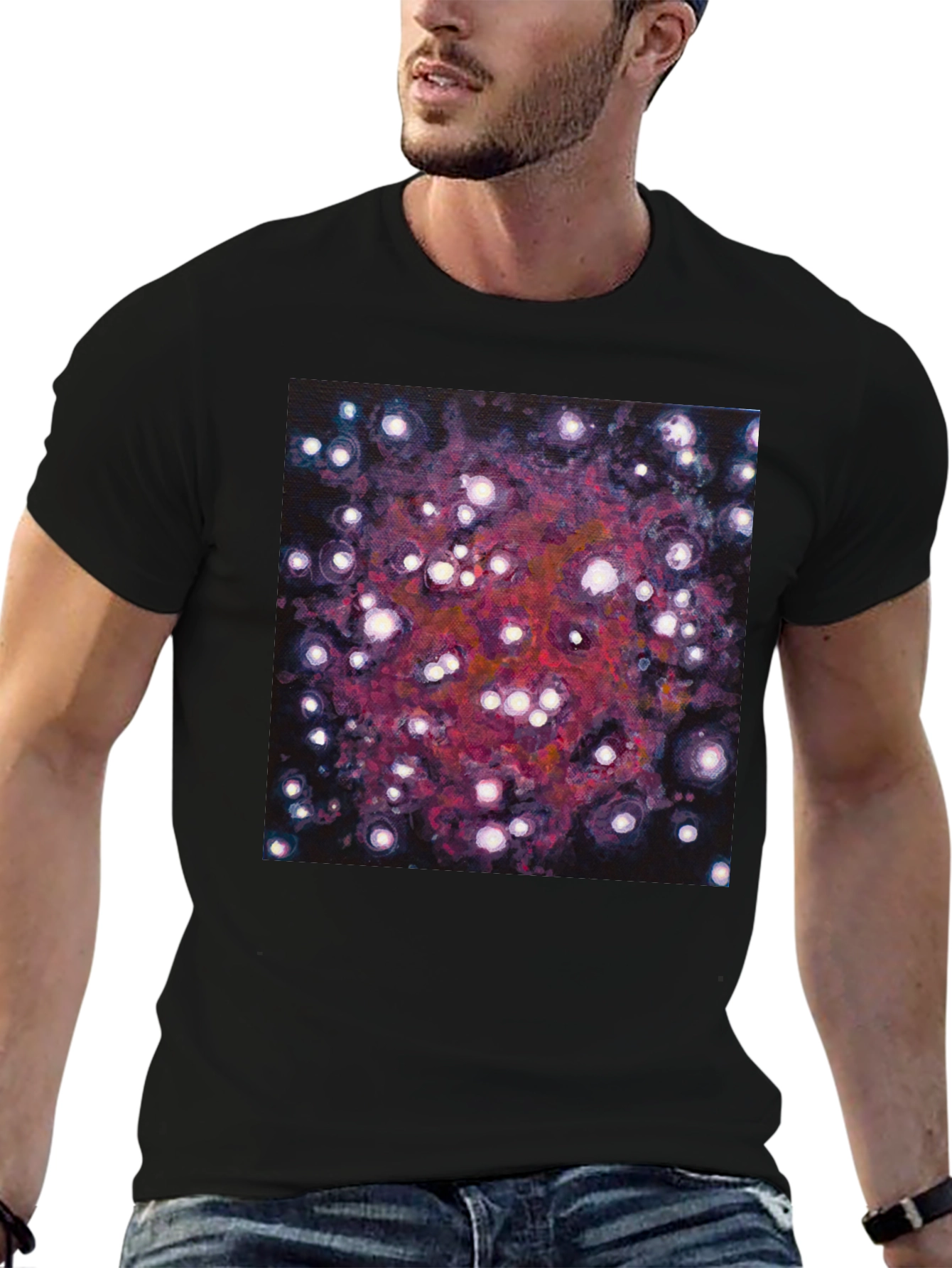 Black Abstract Galaxy Print Black T-Shirt view 6