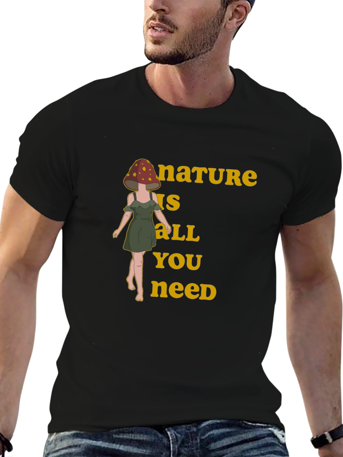 Black Nature is All You Need Mushroom Head T-Shirt view 6