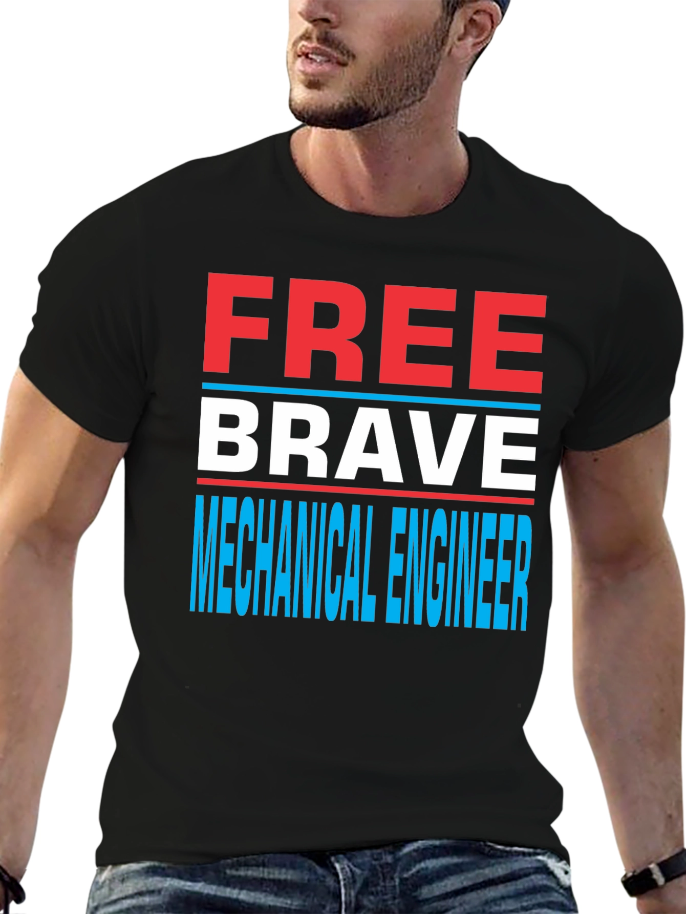 Black Free Brave Mechanical Engineer Novelty T-Shirt view 6
