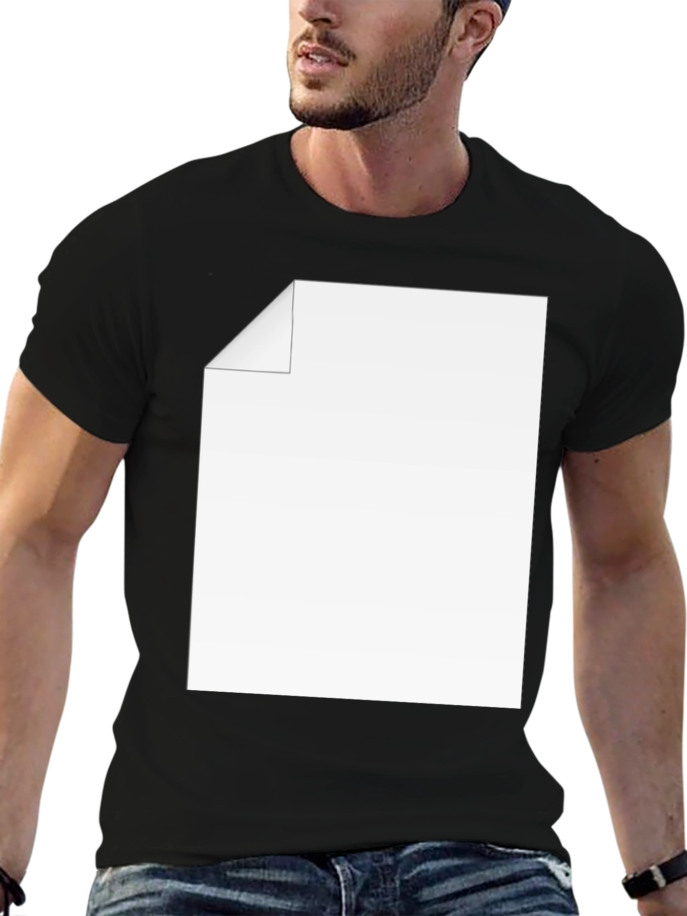 Black Men's Black Tee with Customizable Graphic view 6
