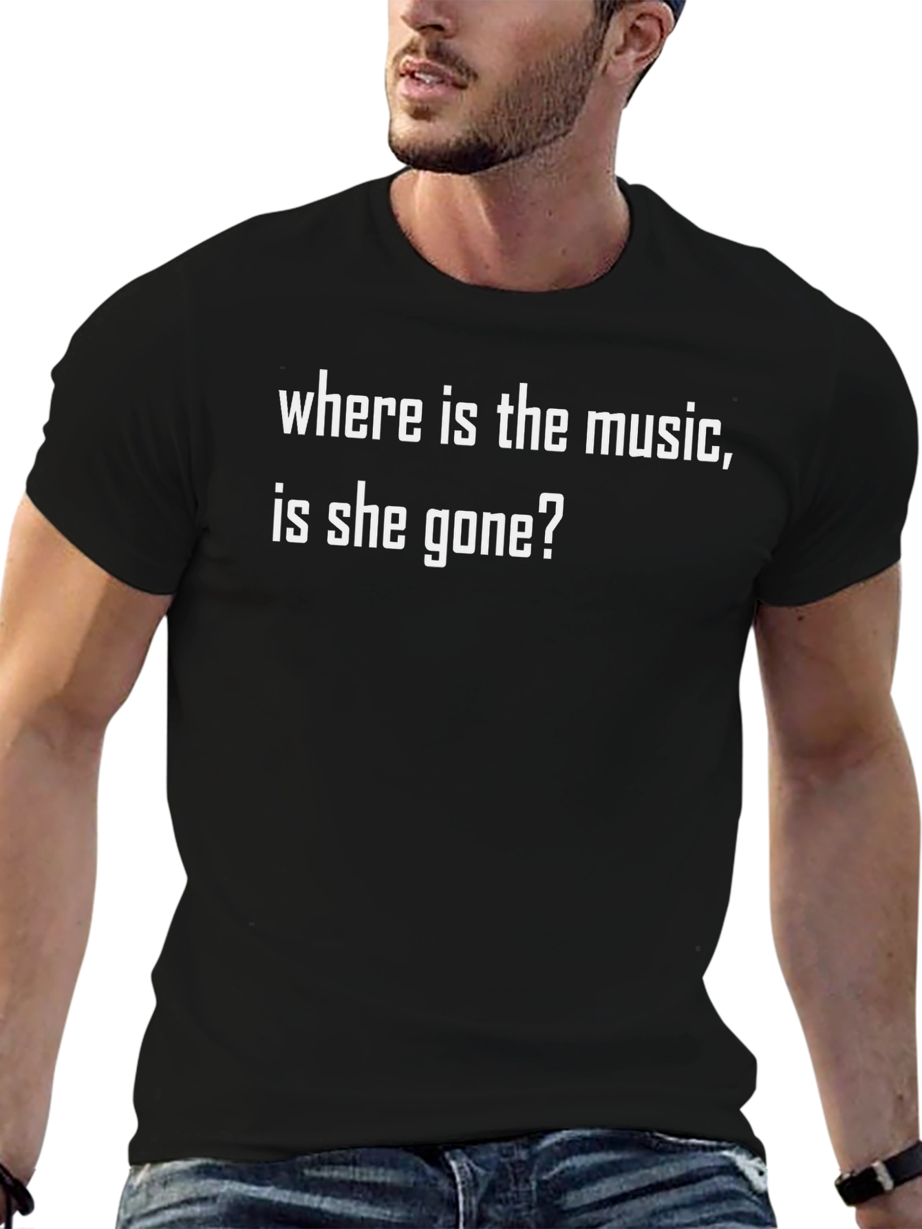 Black Where Is The Music T-Shirt - Black Graphic Tee view 6