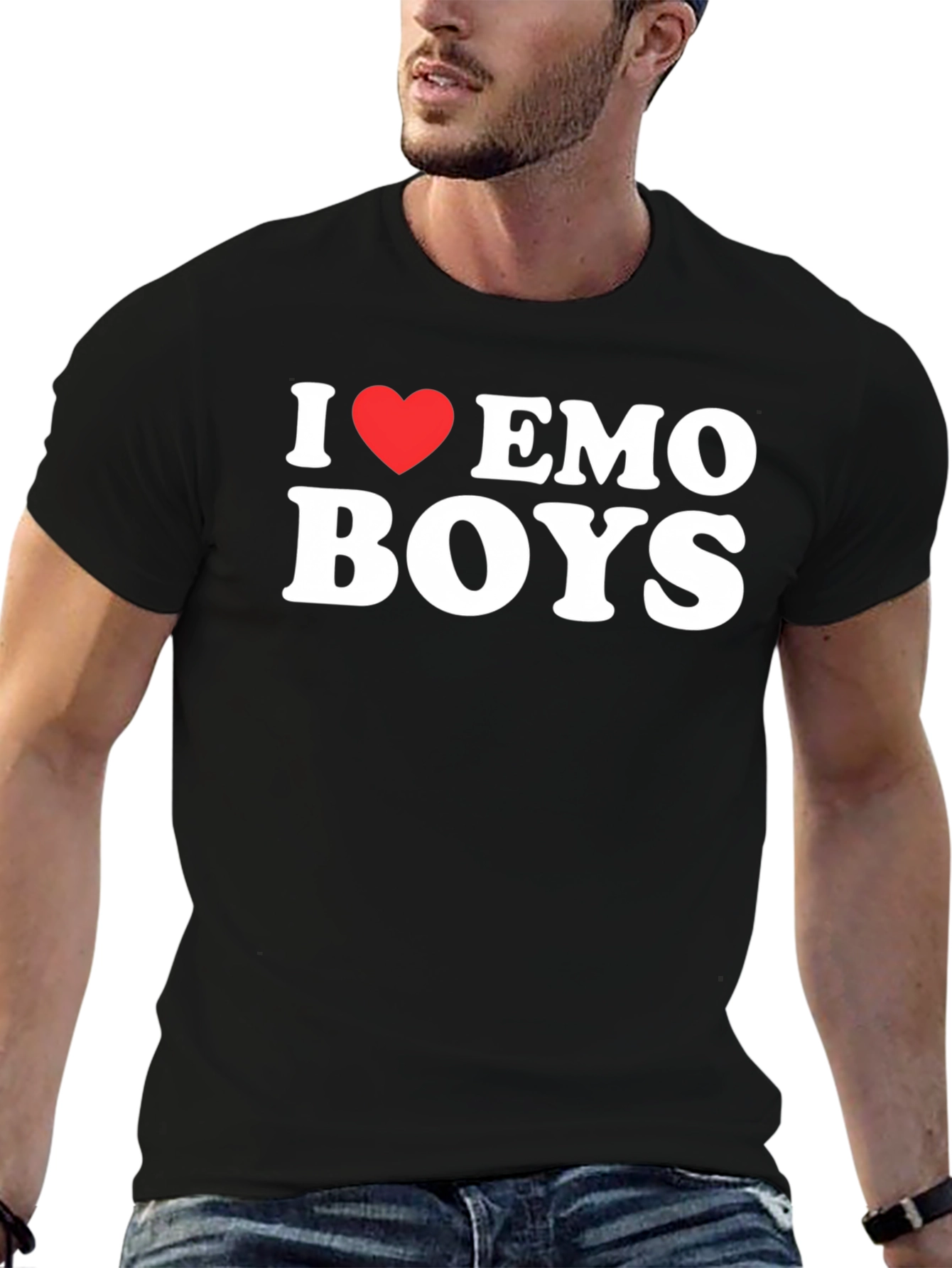 Black I Heart Emo Boys Graphic Tee - Black Crew Neck T-Shirt view 6