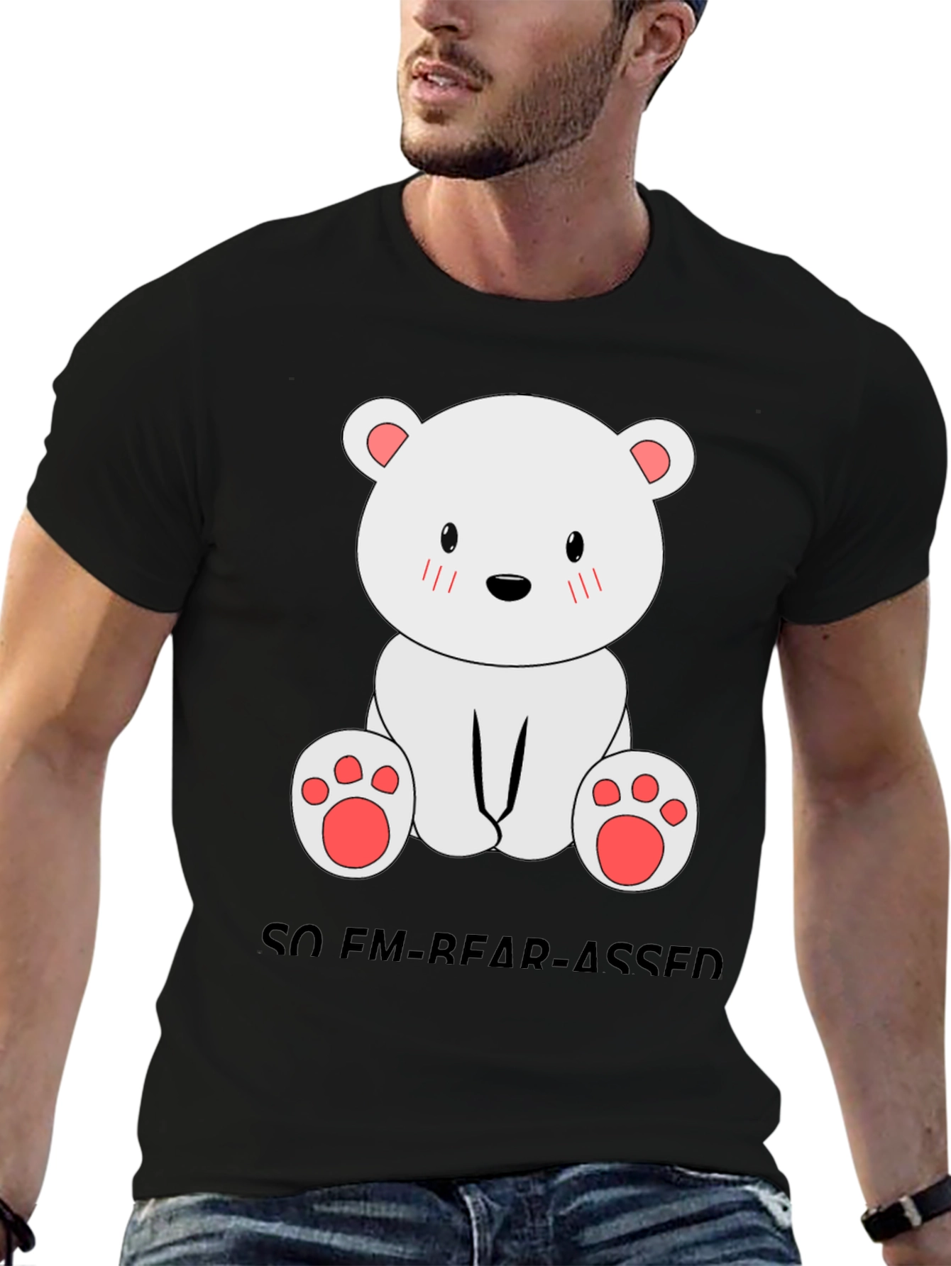 Black Funny Bear Pun T-Shirt - So Em-bear-assed! view 6