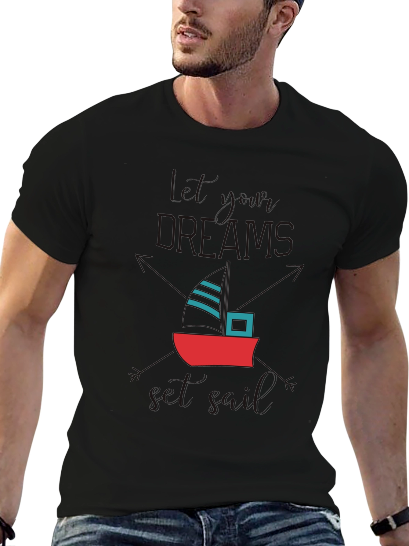 Black Nautical Theme Black T-Shirt view 6