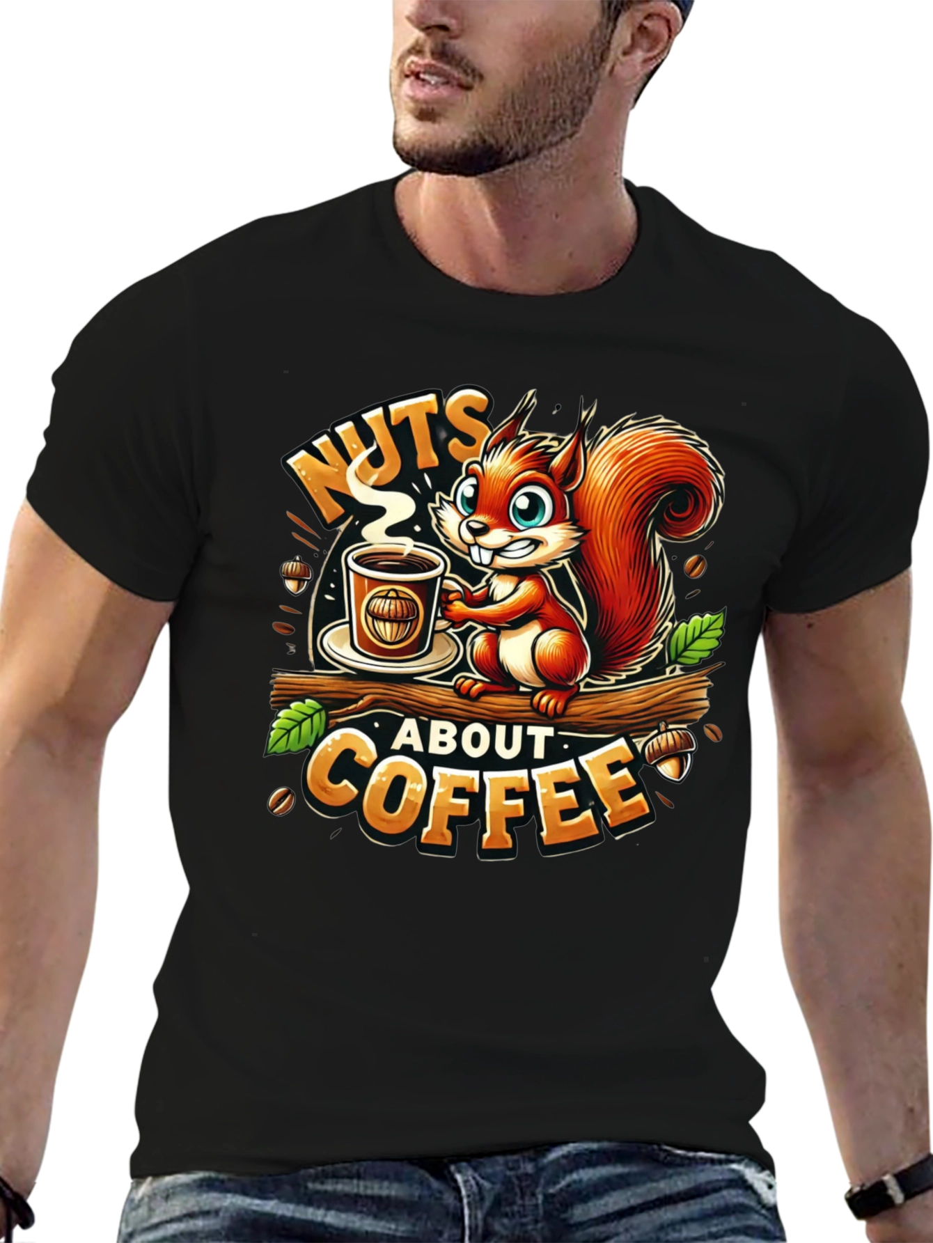 Black Nuts About Coffee Squirrel T-Shirt view 6