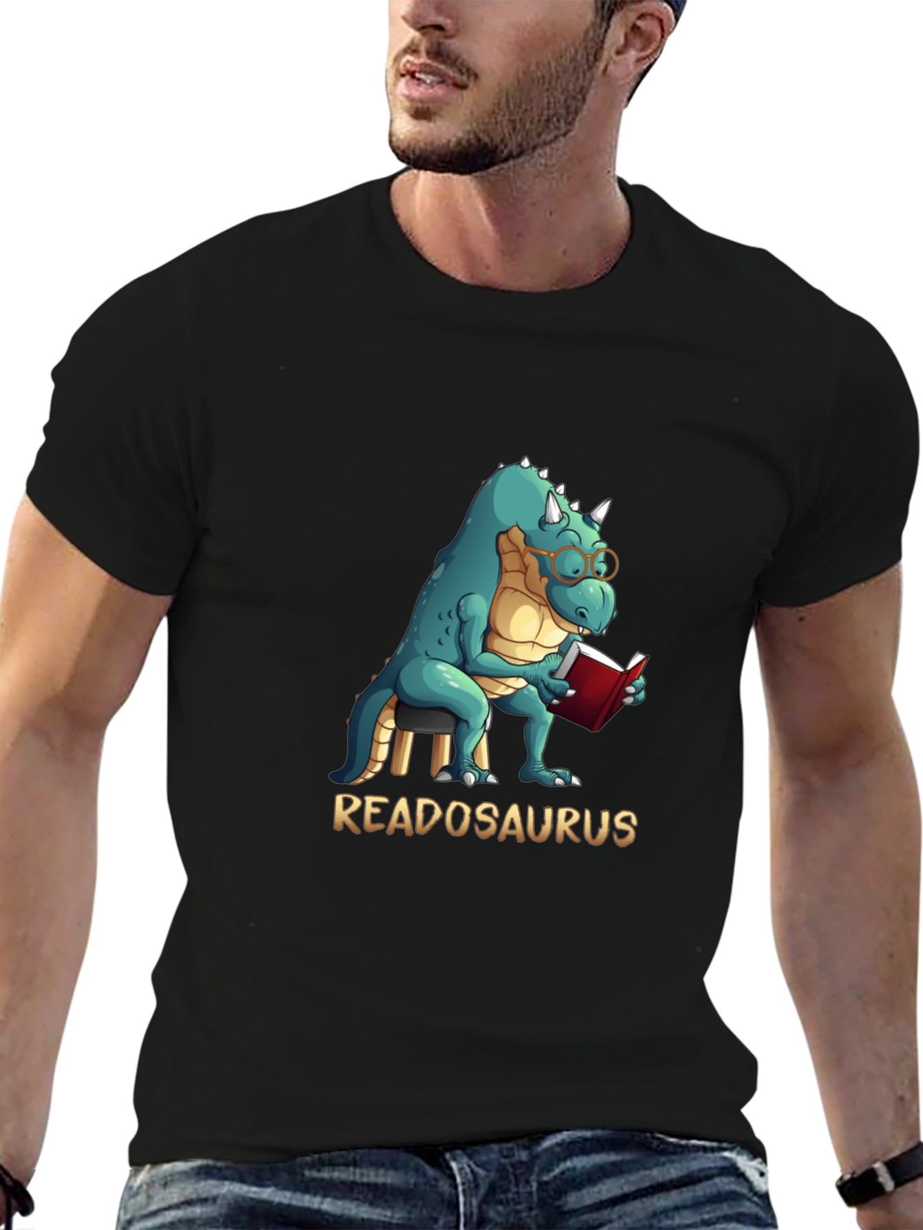 Black Readosaurus T-Shirt - Reading Dinosaur Tee view 6